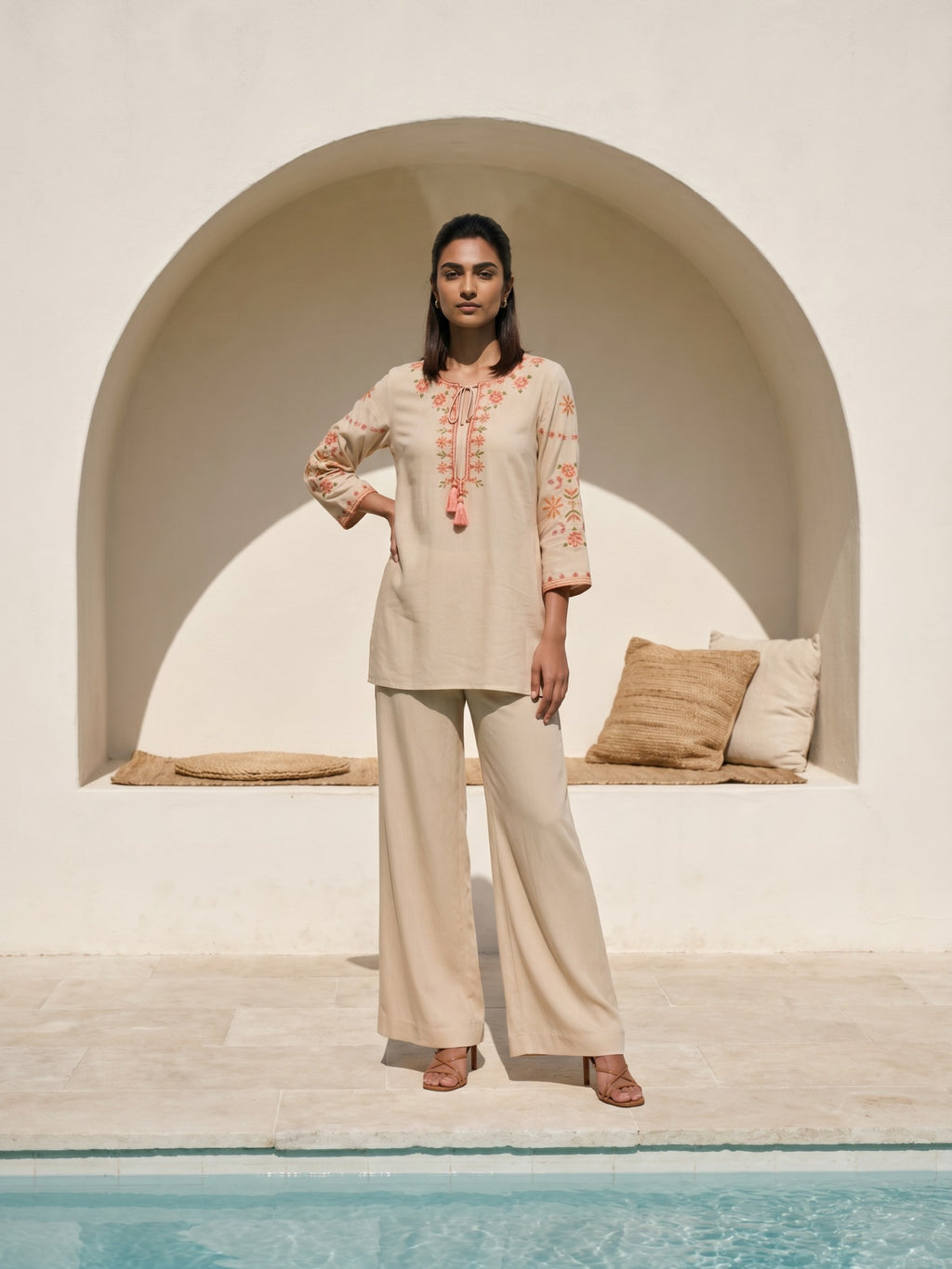 Philauri Cotton Embroidered Tunic with Palazzos