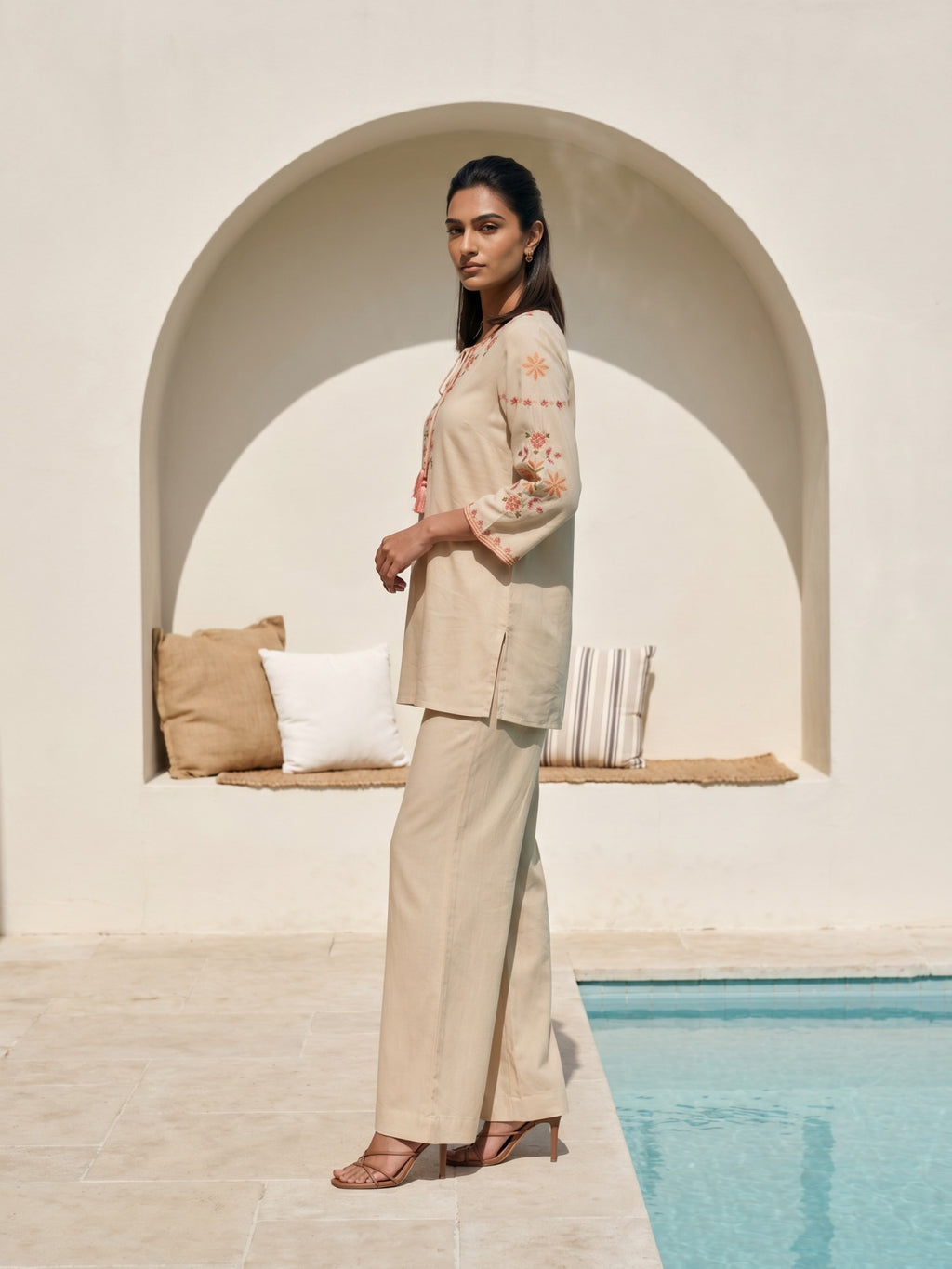 Philauri Cotton Embroidered Tunic with Palazzos