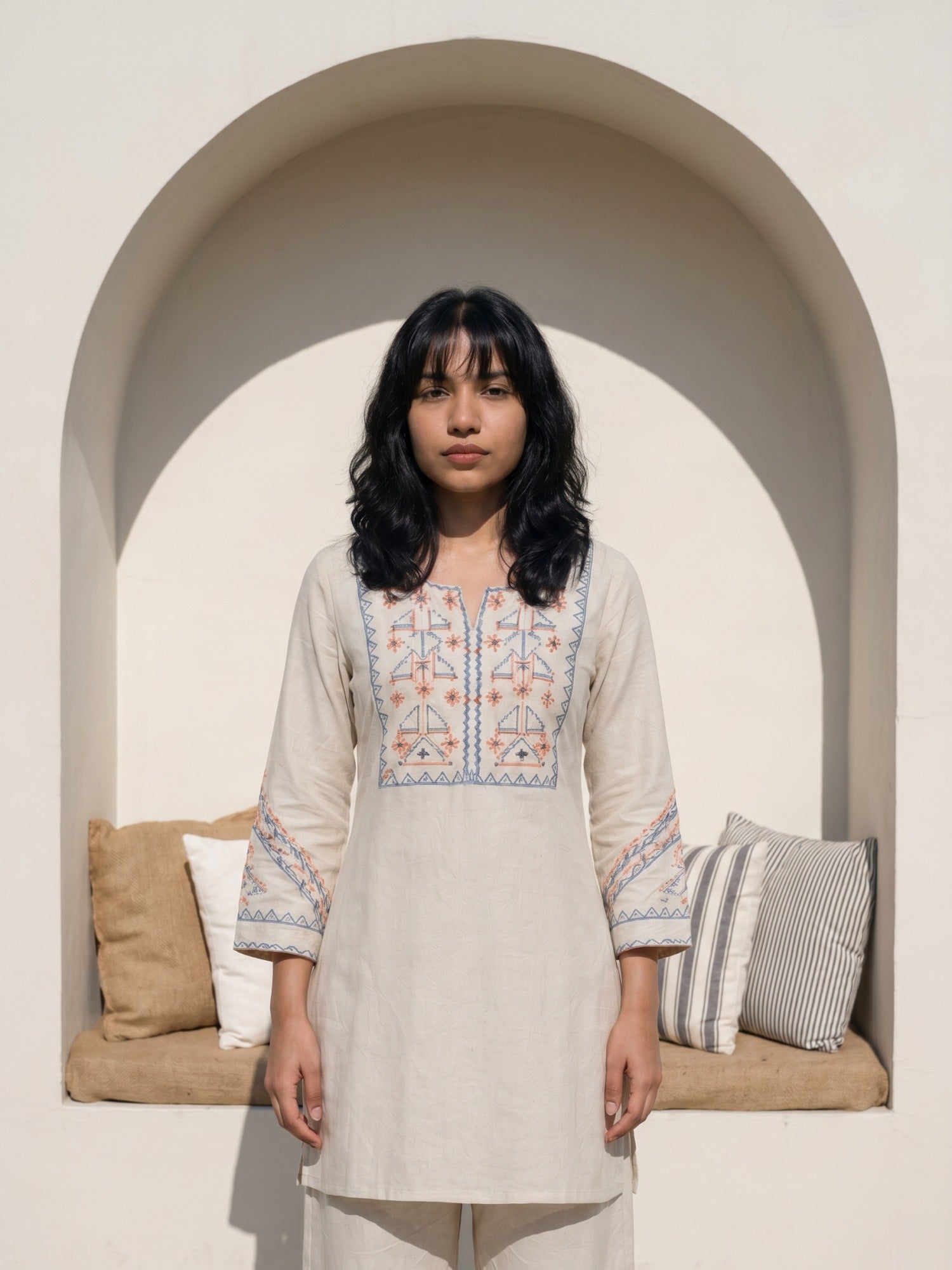 Philauri Cotton Embroidered Tunic with Palazzos