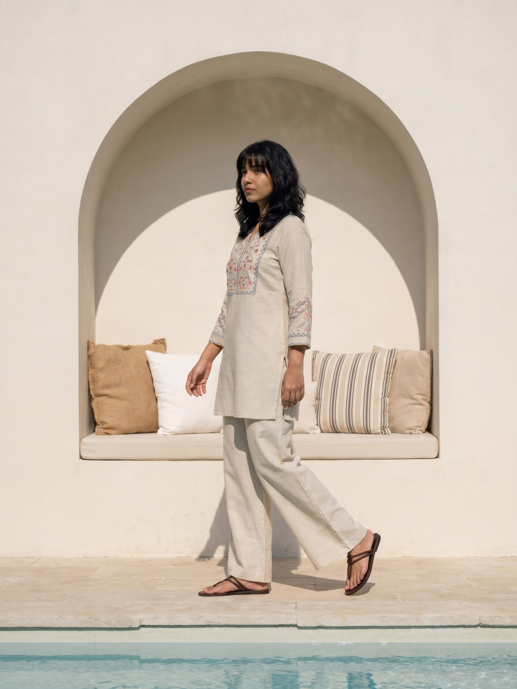 Philauri Cotton Embroidered Tunic with Palazzos