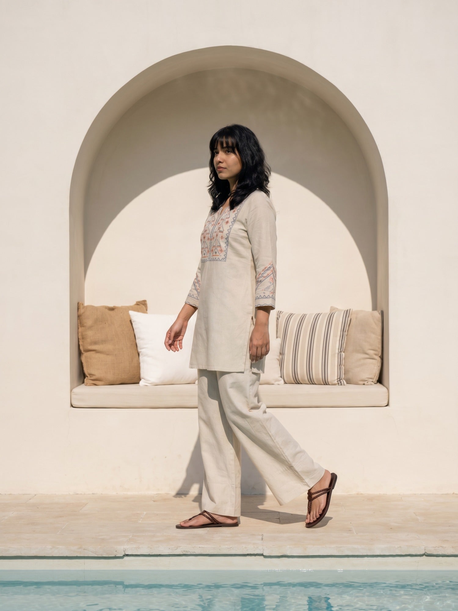Philauri Cotton Embroidered Tunic with Palazzos