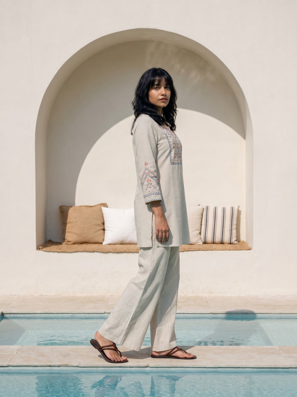 Philauri Cotton Embroidered Tunic with Palazzos