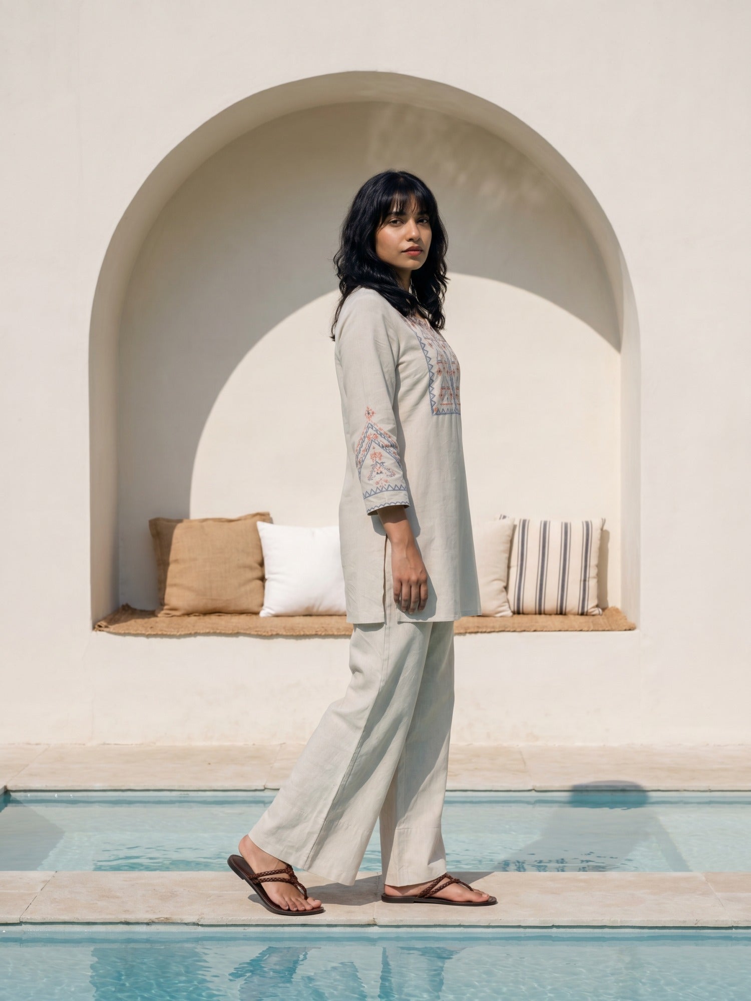 Philauri Cotton Embroidered Tunic with Palazzos