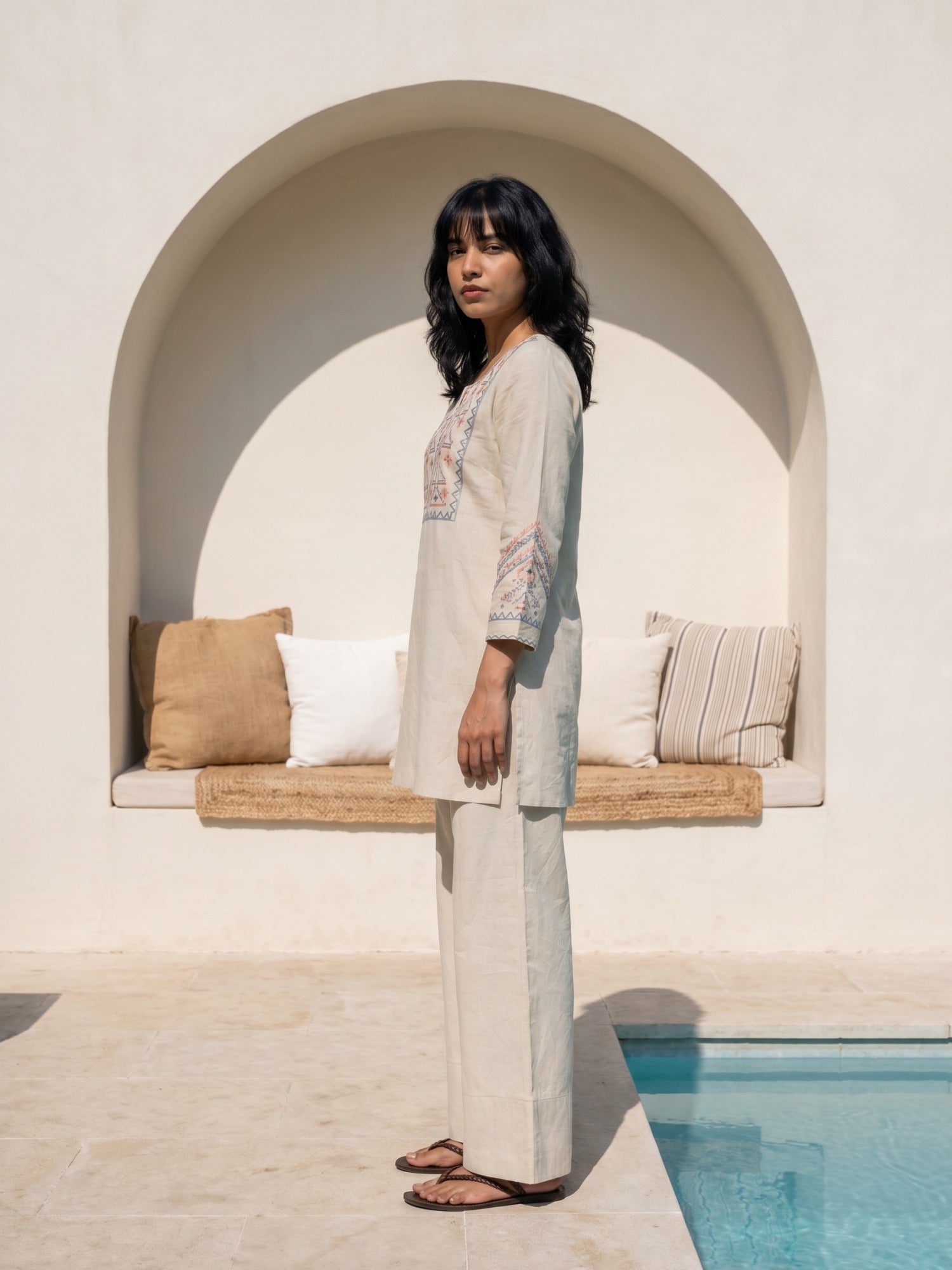 Philauri Cotton Embroidered Tunic with Palazzos