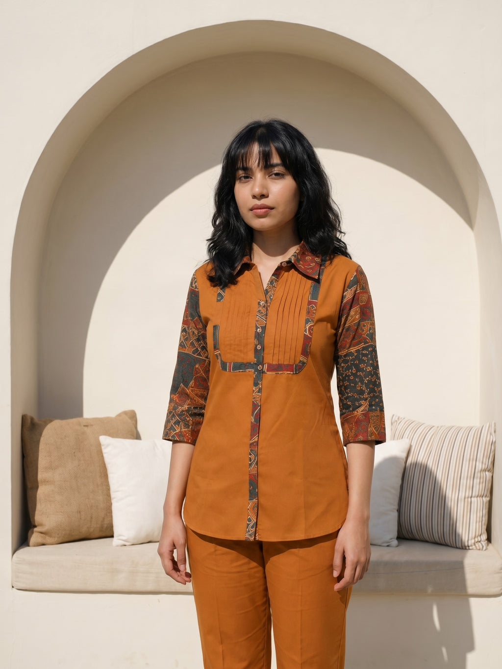 Philauri Brown Printed Tunic Shirt with Trousers