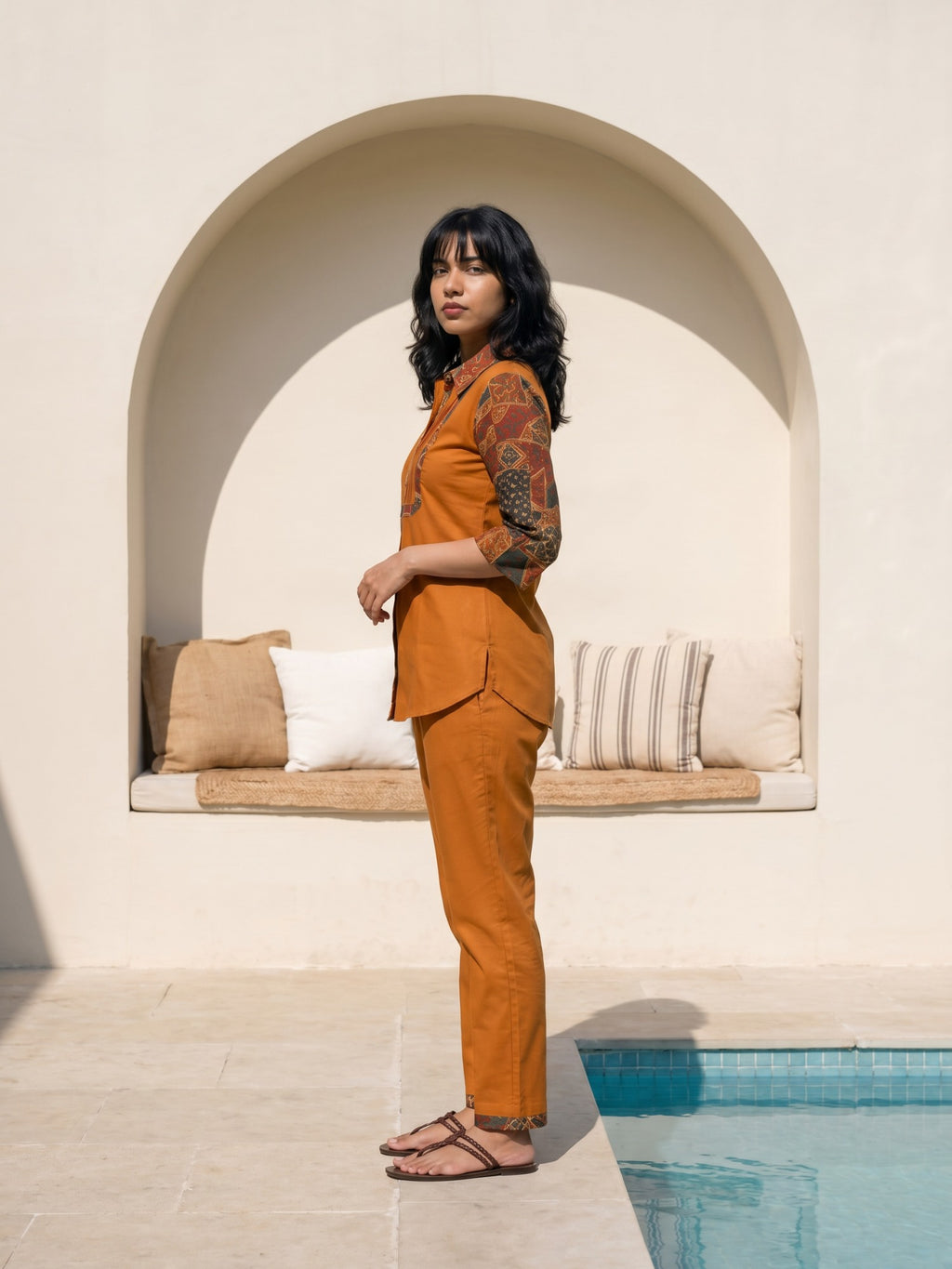 Philauri Brown Printed Tunic Shirt with Trousers