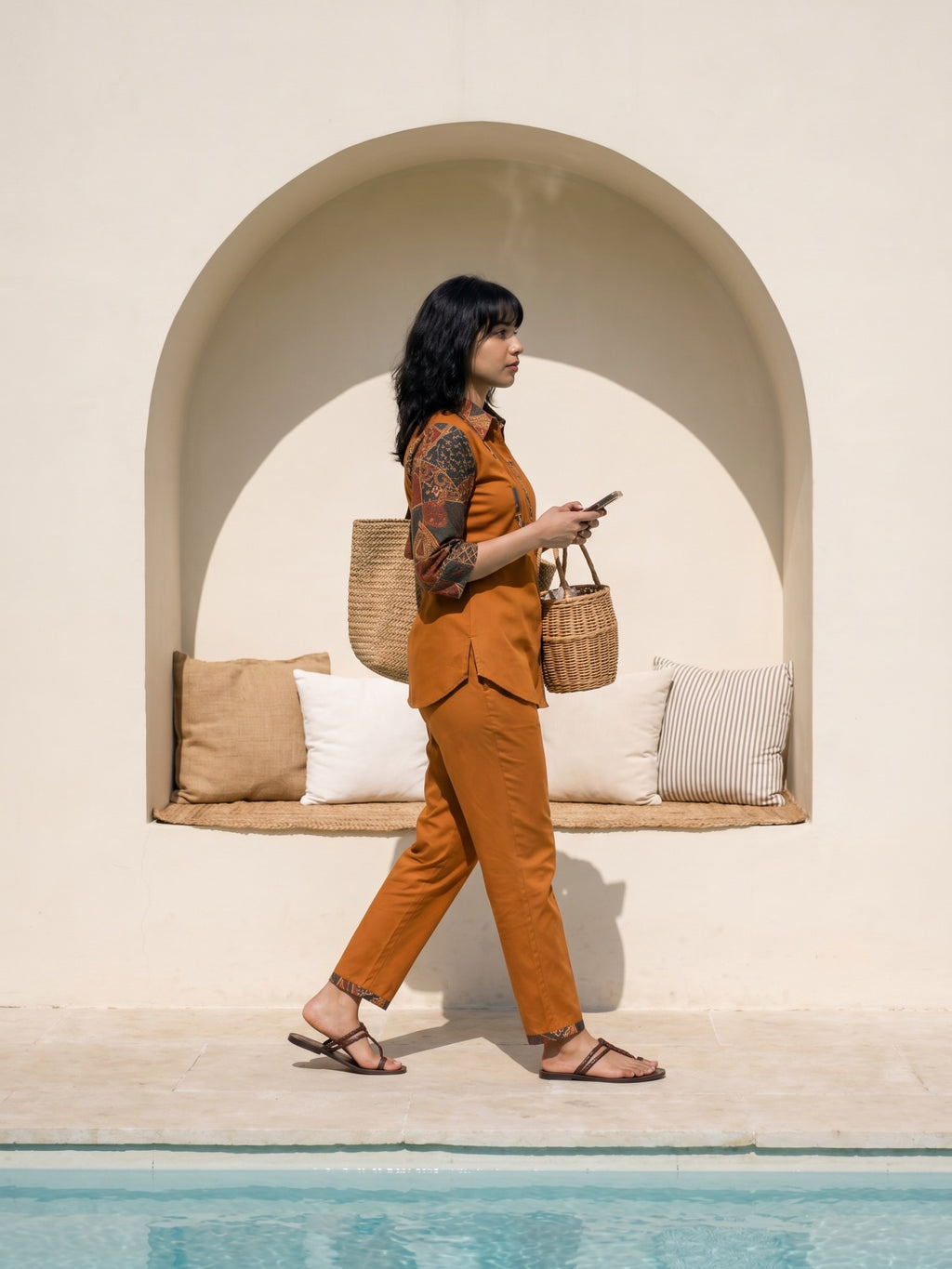Philauri Brown Printed Tunic Shirt with Trousers