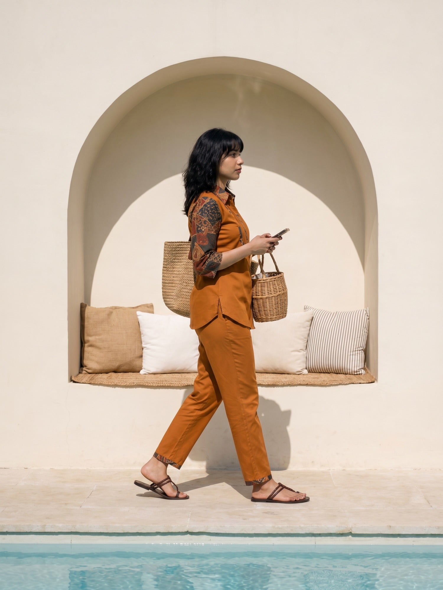 Philauri Brown Printed Tunic Shirt with Trousers