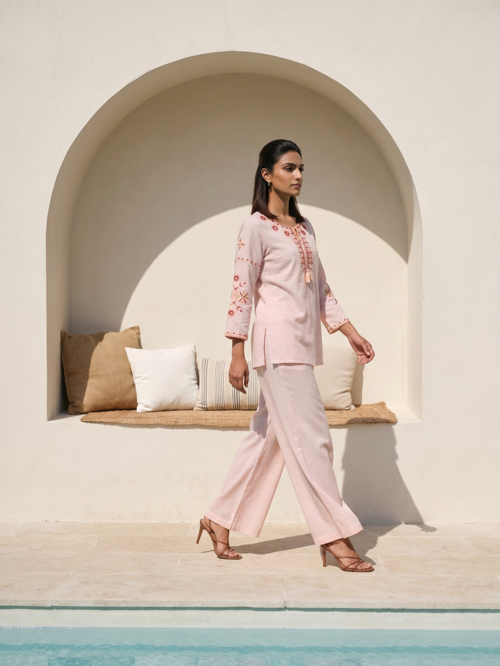 Philauri Bohemian Cotton Embroidered Tunic with Palazzos