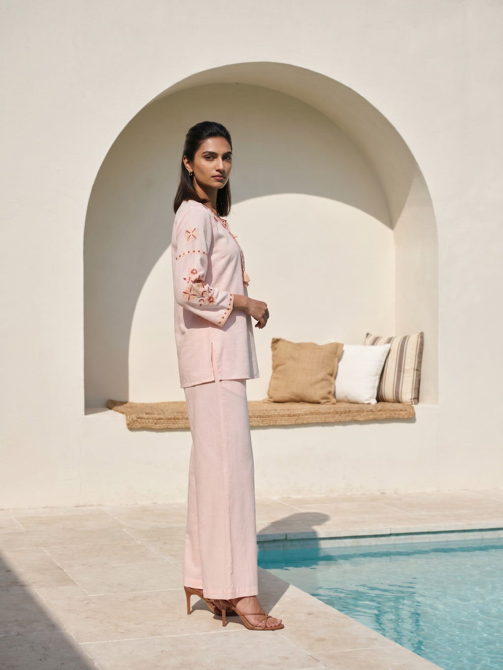 Philauri Bohemian Cotton Embroidered Tunic with Palazzos