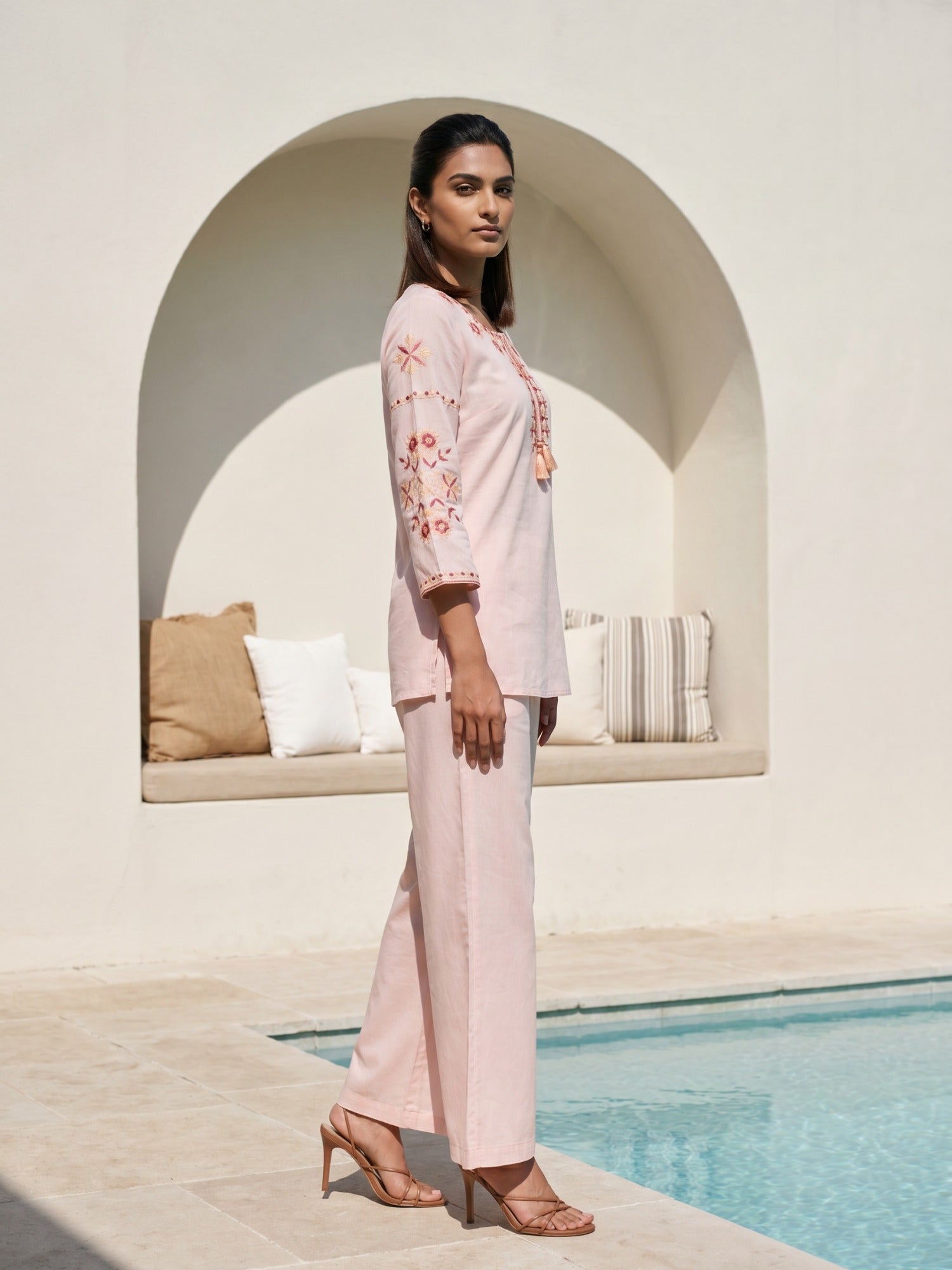 Philauri Bohemian Cotton Embroidered Tunic with Palazzos