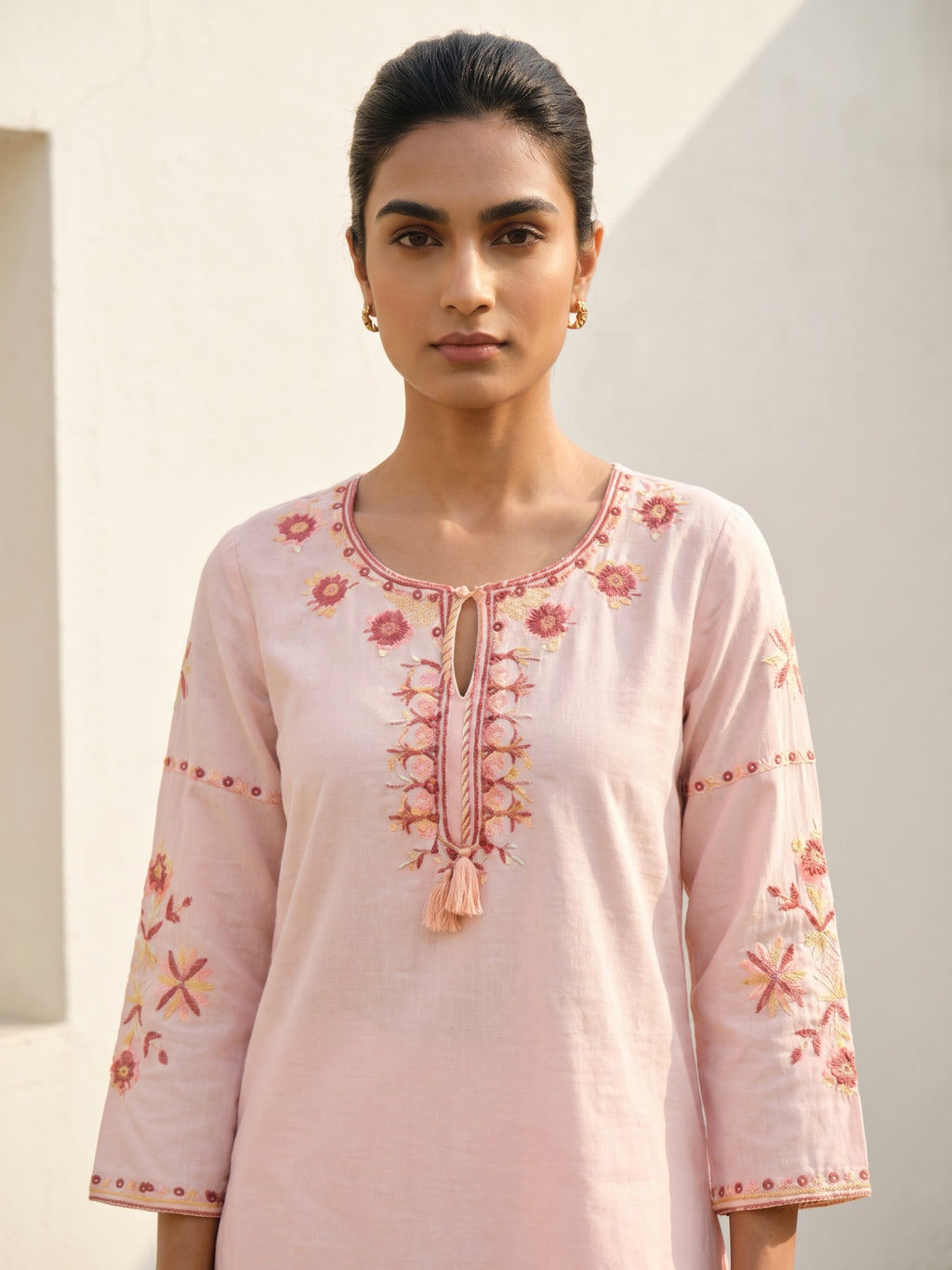 Philauri Bohemian Cotton Embroidered Tunic with Palazzos