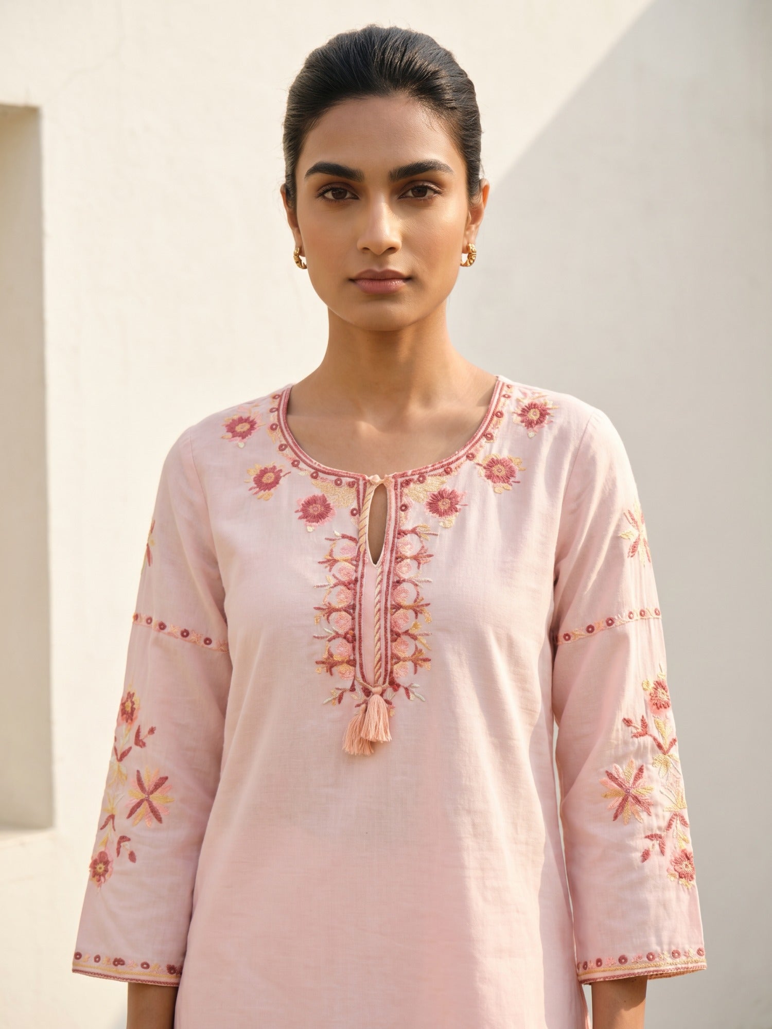 Philauri Bohemian Cotton Embroidered Tunic with Palazzos