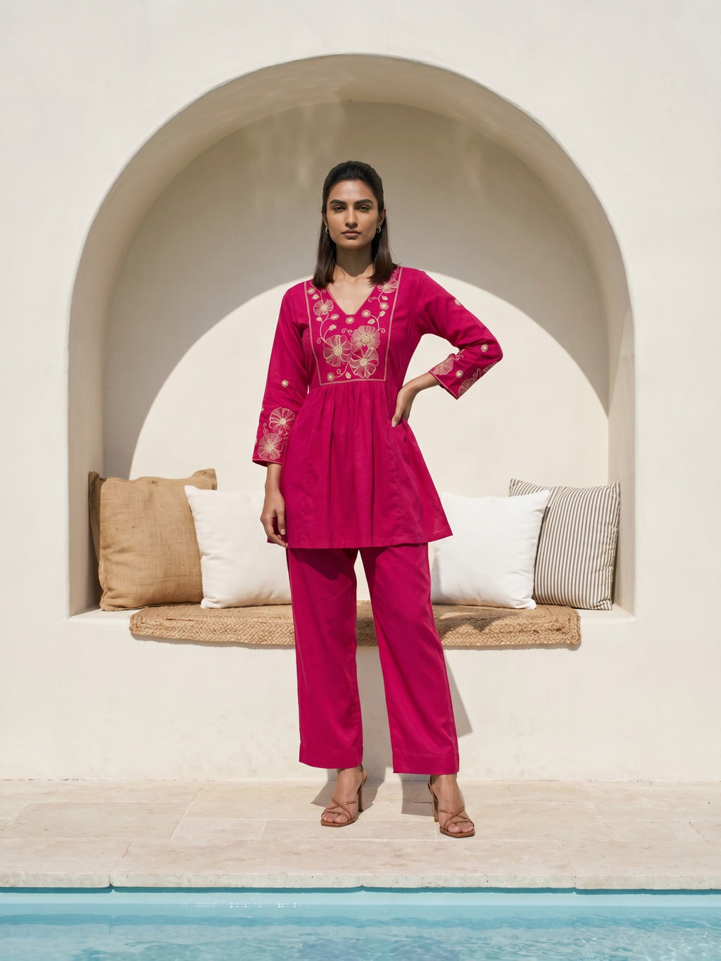 Philauri Cotton Embroidered Tunic with Trousers