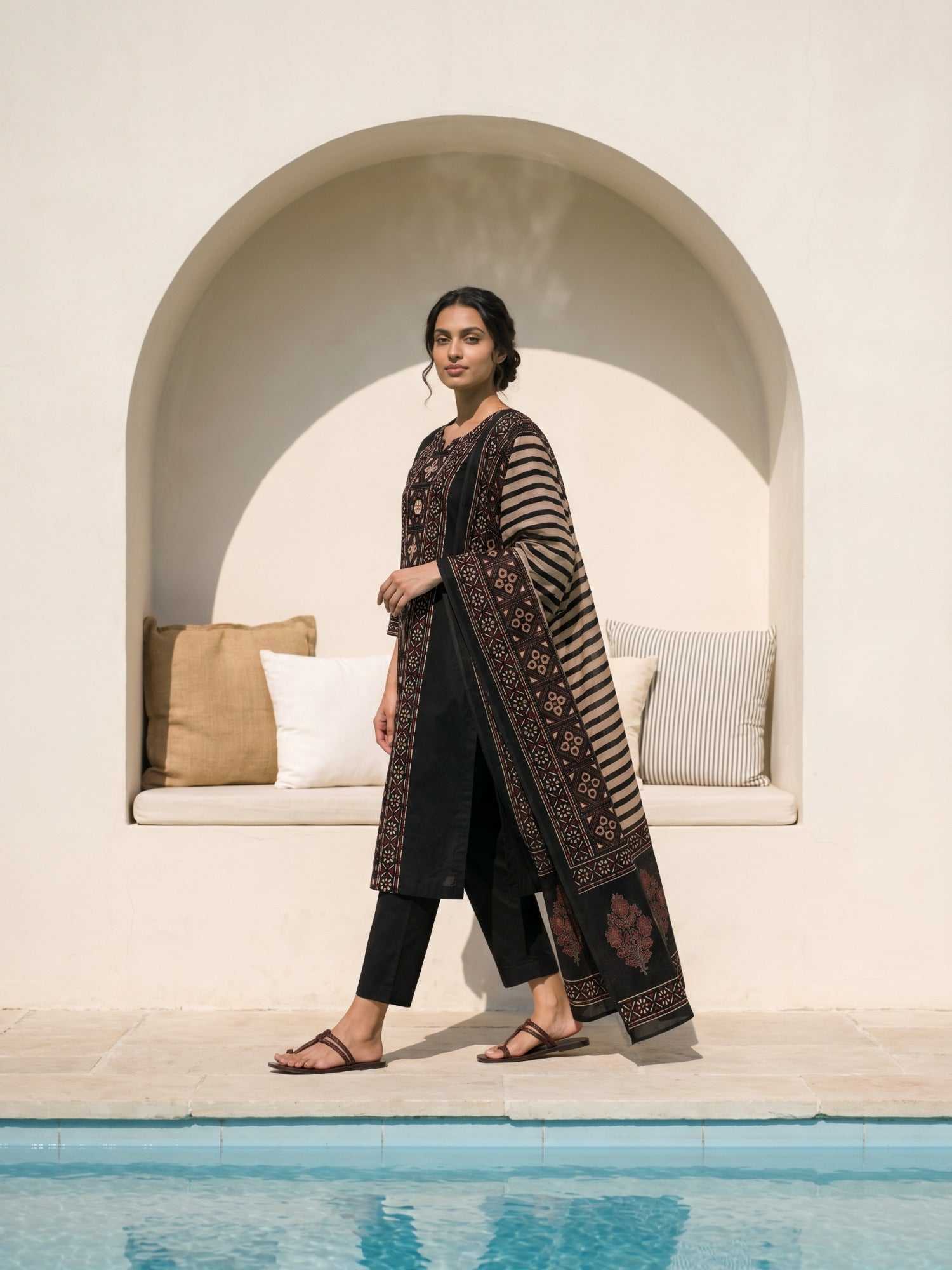 Philauri Women Ethnic Motifs Embroidered Regular Thread Work Pure Cotton Kurta with Trousers & With Dupatta