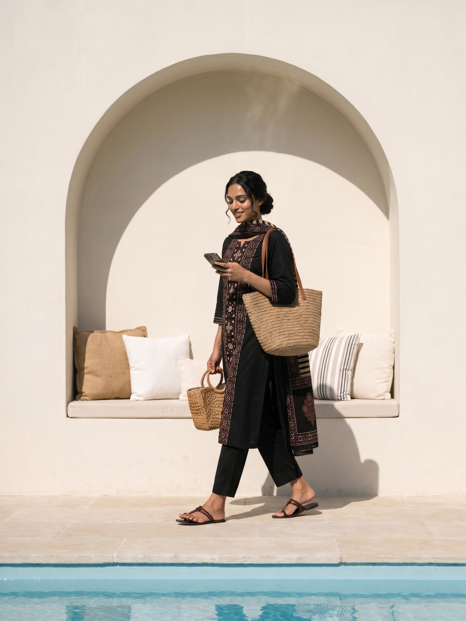 Philauri Women Ethnic Motifs Embroidered Regular Thread Work Pure Cotton Kurta with Trousers & With Dupatta
