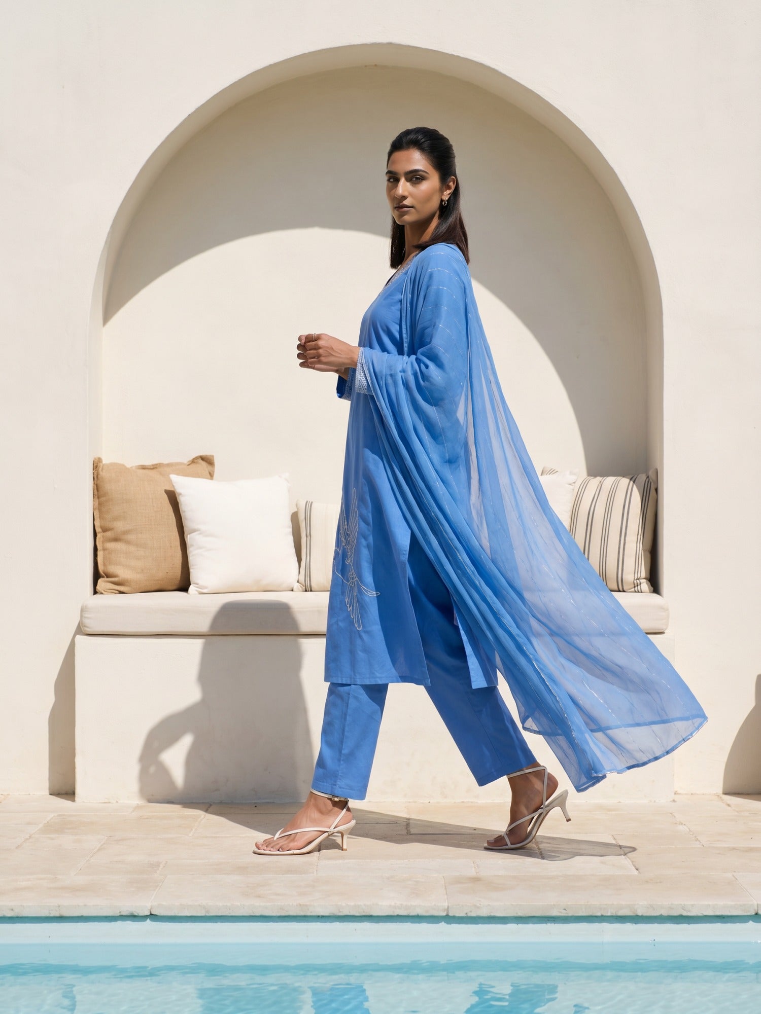Philauri Women Ethnic Motifs Embroidered Regular Thread Work Pure Cotton Kurta with Trousers & With Dupatta