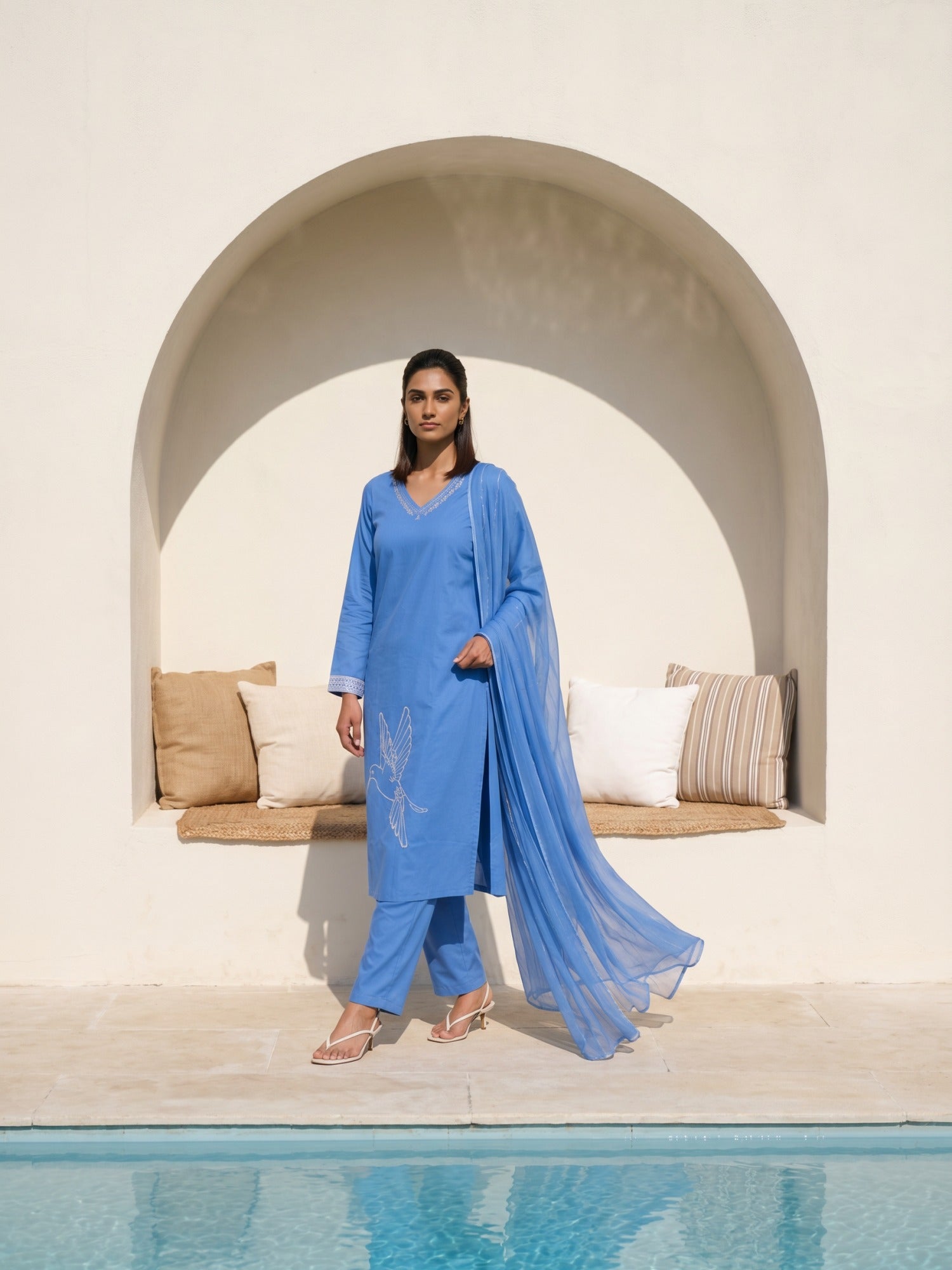 Philauri Women Ethnic Motifs Embroidered Regular Thread Work Pure Cotton Kurta with Trousers & With Dupatta