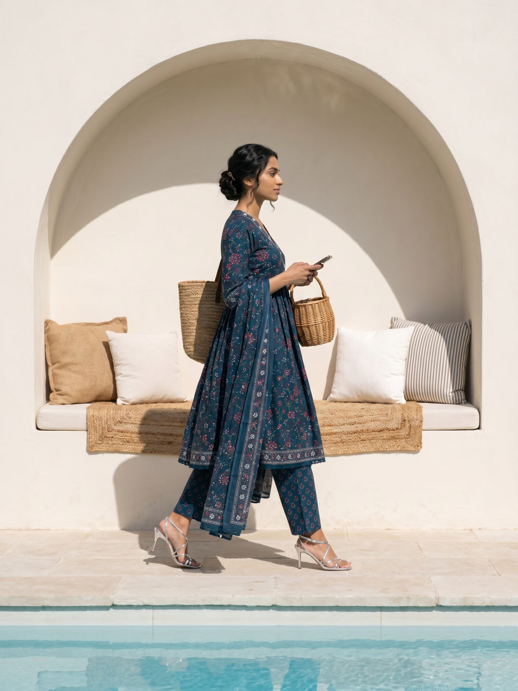Philauri Women Floral Printed Angrakha Pure Cotton Kurta with Trousers & With Dupatta