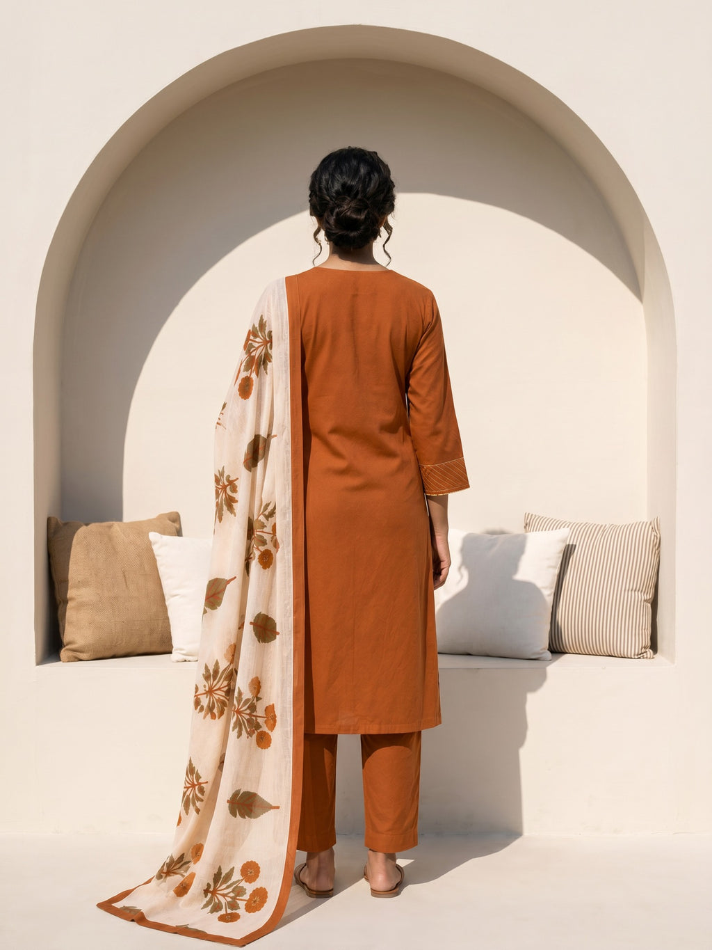 Philauri Women Ethnic Motifs Embroidered Regular Thread Work Pure Cotton Kurta with Trousers & With Dupatta