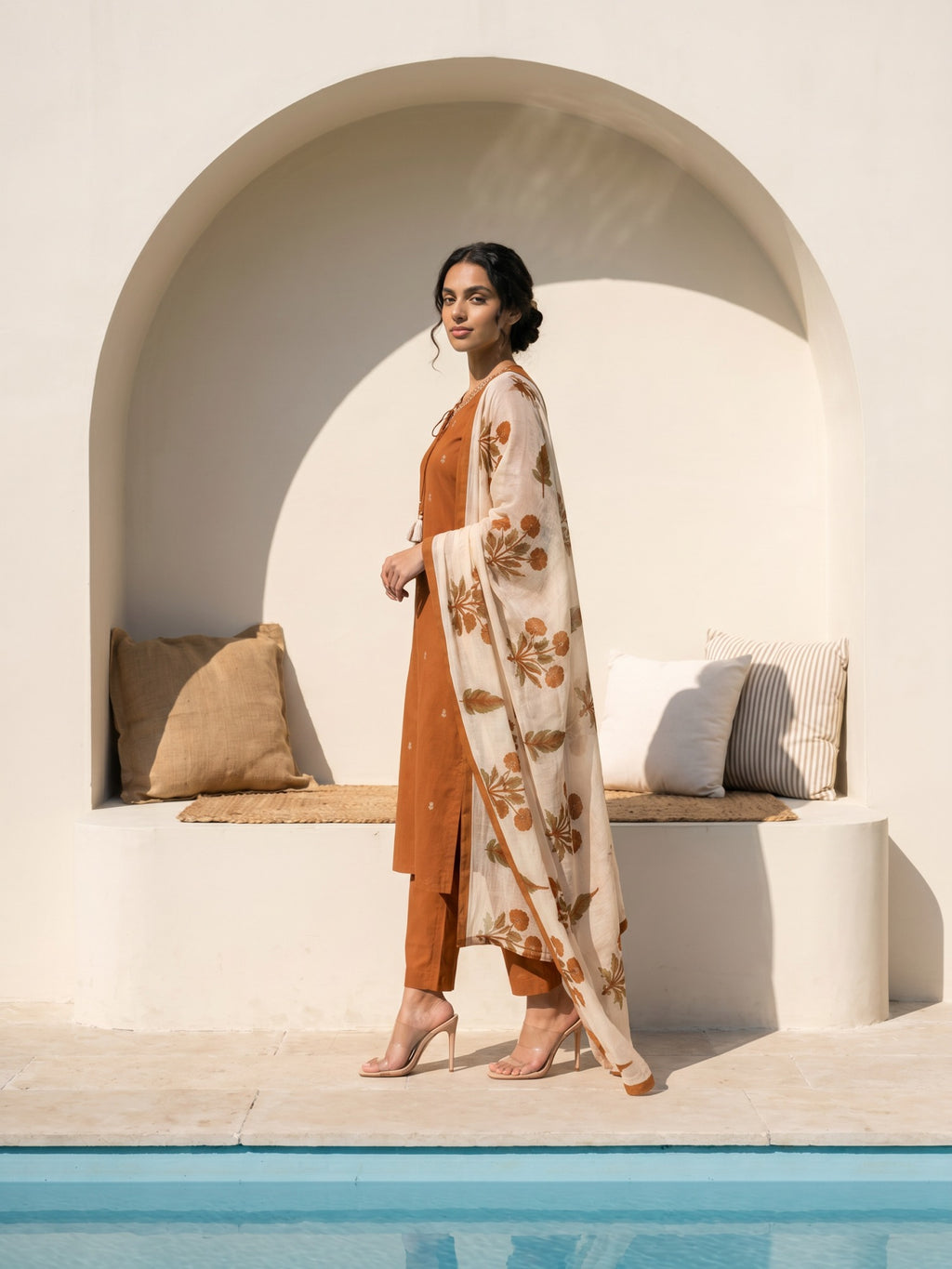 Philauri Women Ethnic Motifs Embroidered Regular Thread Work Pure Cotton Kurta with Trousers & With Dupatta