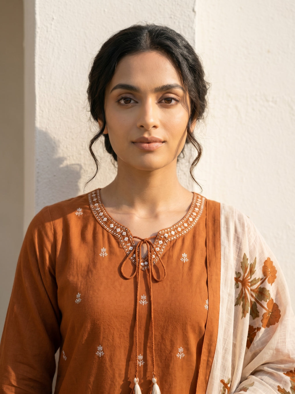 Philauri Women Ethnic Motifs Embroidered Regular Thread Work Pure Cotton Kurta with Trousers & With Dupatta