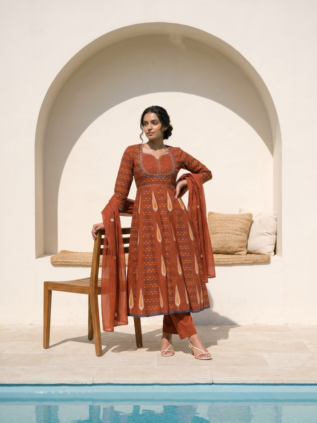 Philauri Women Ethnic Motifs Printed Empire Pure Cotton Kurta with Trousers & With Dupatta