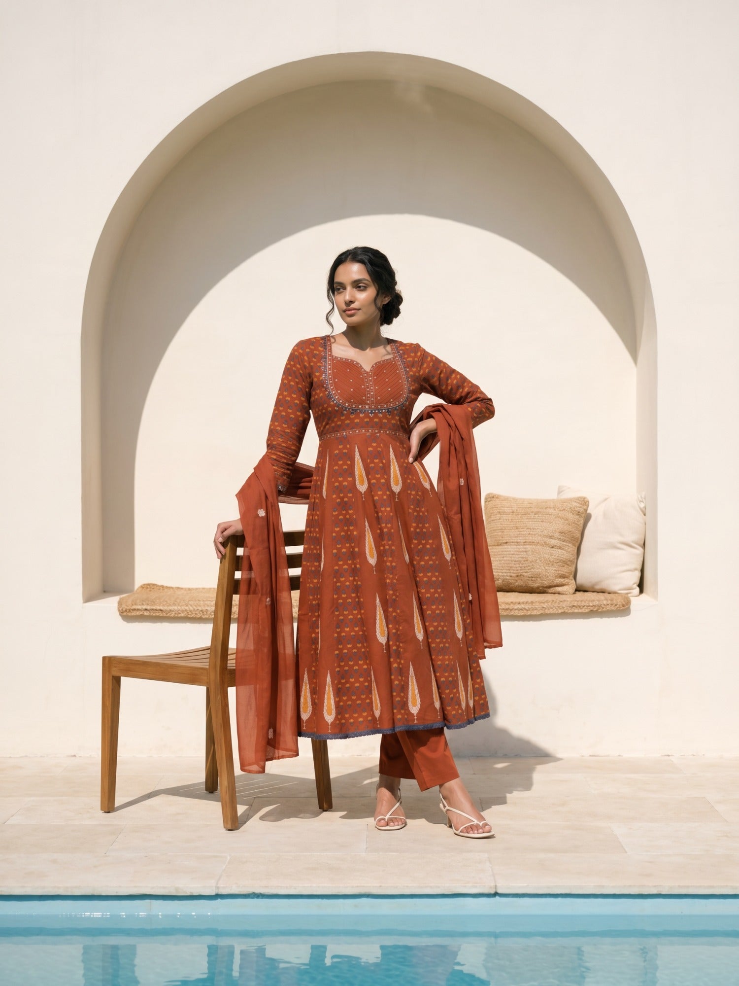 Philauri Women Ethnic Motifs Printed Empire Pure Cotton Kurta with Trousers & With Dupatta