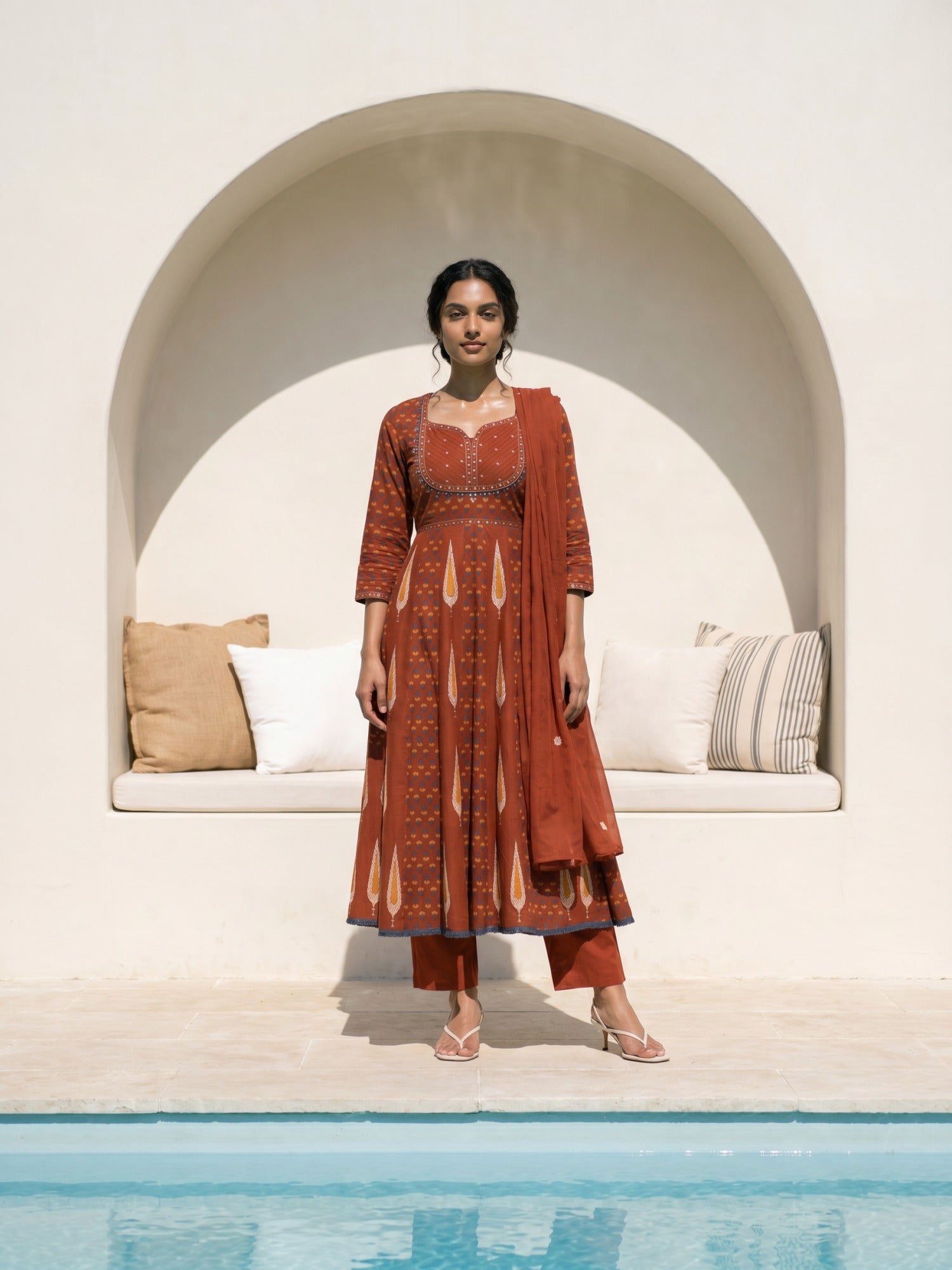 Philauri Women Ethnic Motifs Printed Empire Pure Cotton Kurta with Trousers & With Dupatta