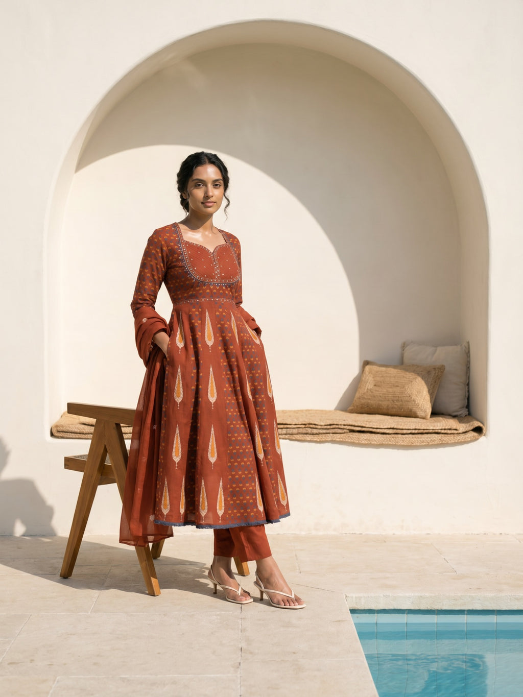Philauri Women Ethnic Motifs Printed Empire Pure Cotton Kurta with Trousers & With Dupatta