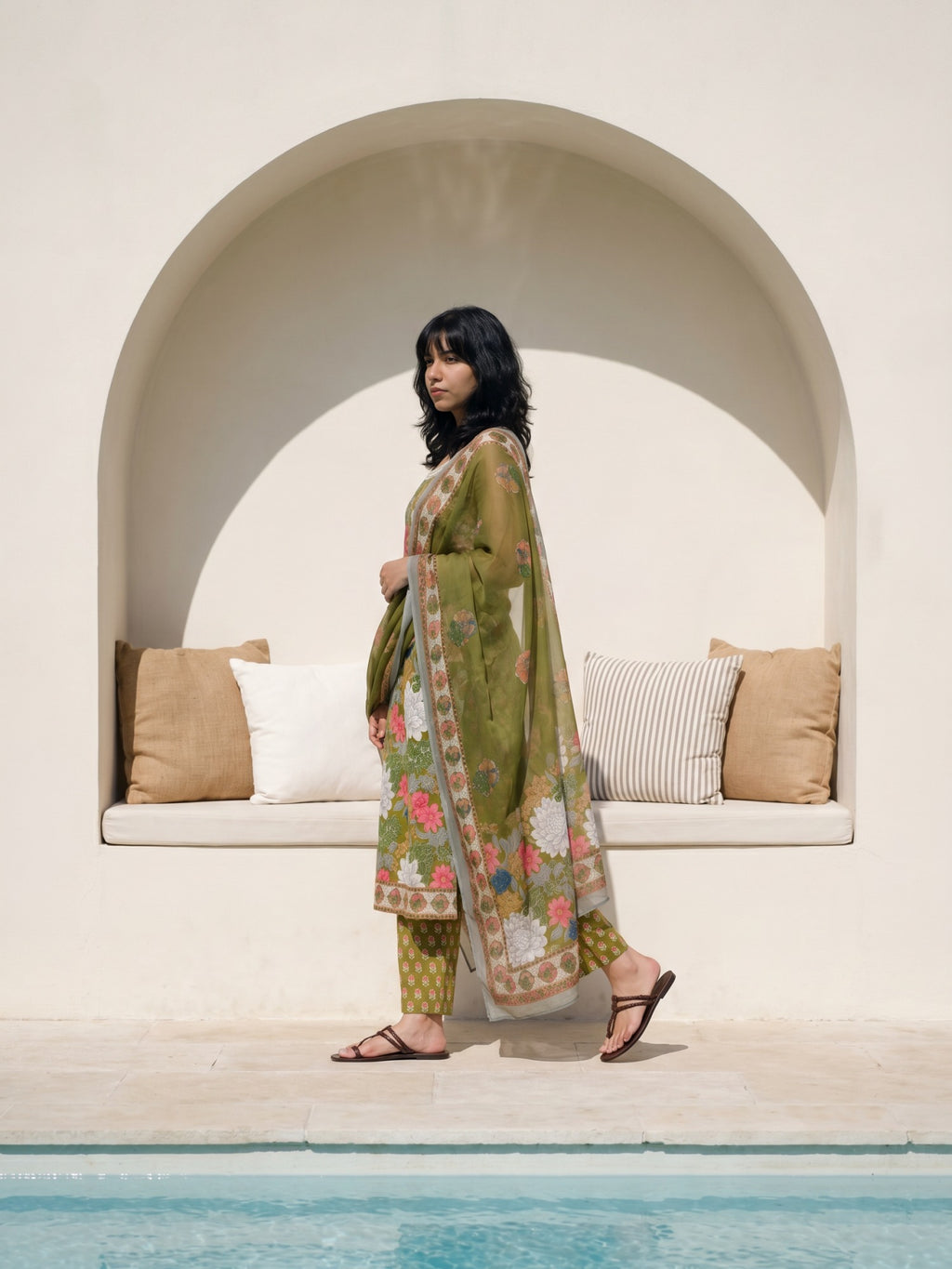 Philauri Women Floral Printed Regular Mirror Work Pure Cotton Kurta with Trousers & With Dupatta
