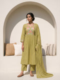 Philauri Women Floral Embroidered Empire Thread Work Pure Cotton Kurta with Trousers & With Dupatta