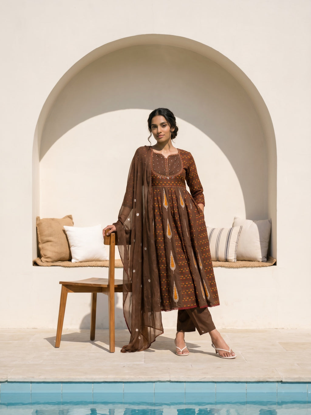 Philauri Women Ethnic Motifs Printed Empire Thread Work Pure Cotton Kurta with Trousers & With Dupatta