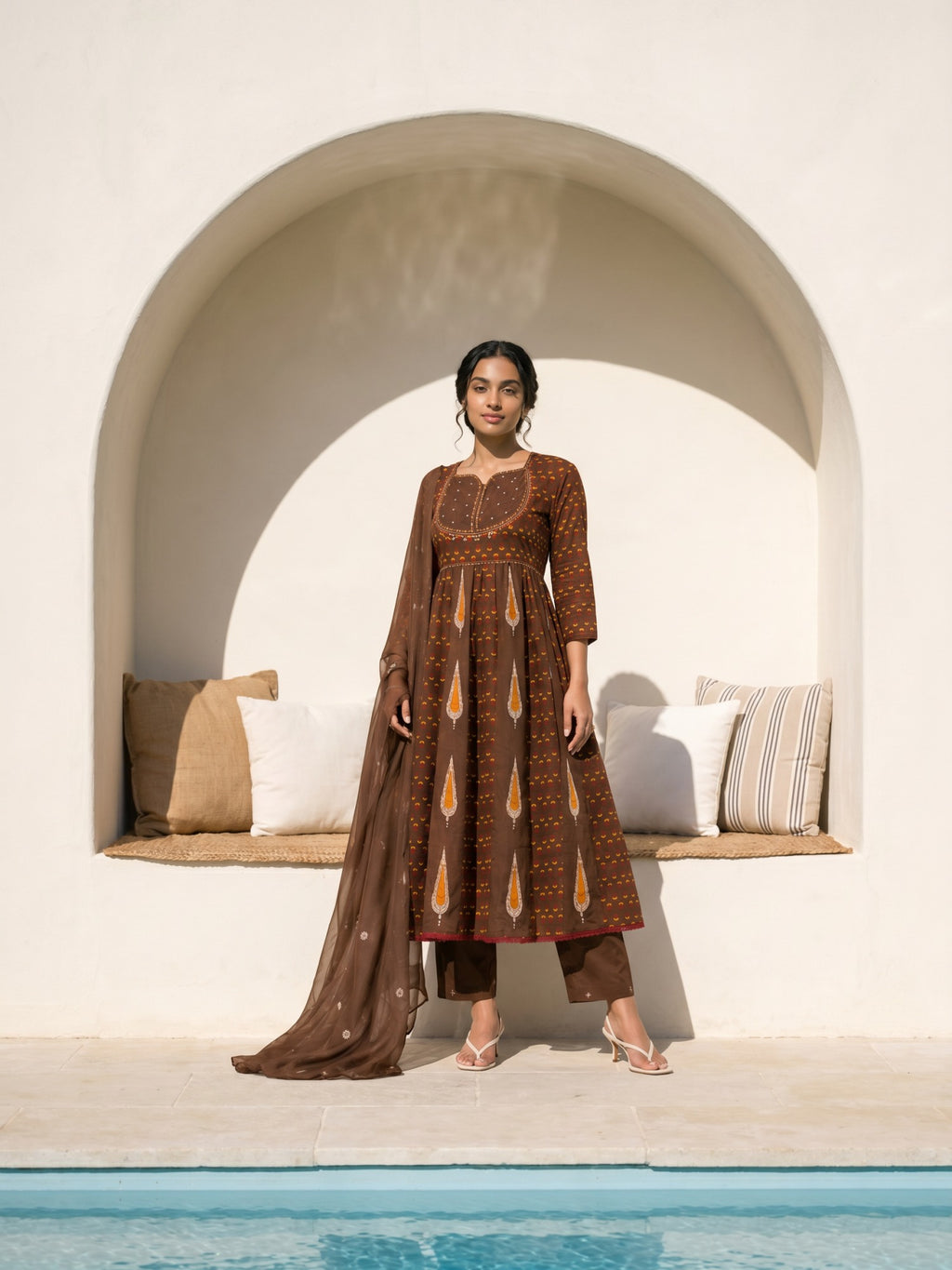 Philauri Women Ethnic Motifs Printed Empire Thread Work Pure Cotton Kurta with Trousers & With Dupatta