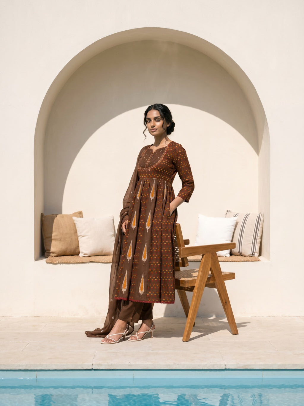 Philauri Women Ethnic Motifs Printed Empire Thread Work Pure Cotton Kurta with Trousers & With Dupatta