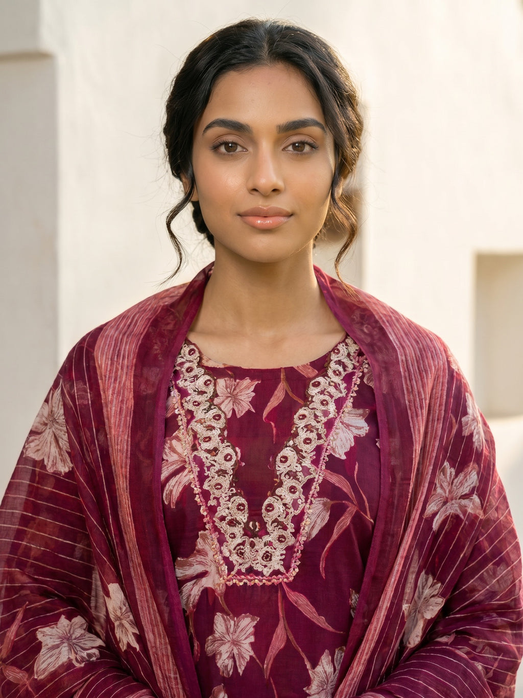 Philauri Women Floral Printed Regular Thread Work Pure Cotton Kurta with Trousers & With Dupatta