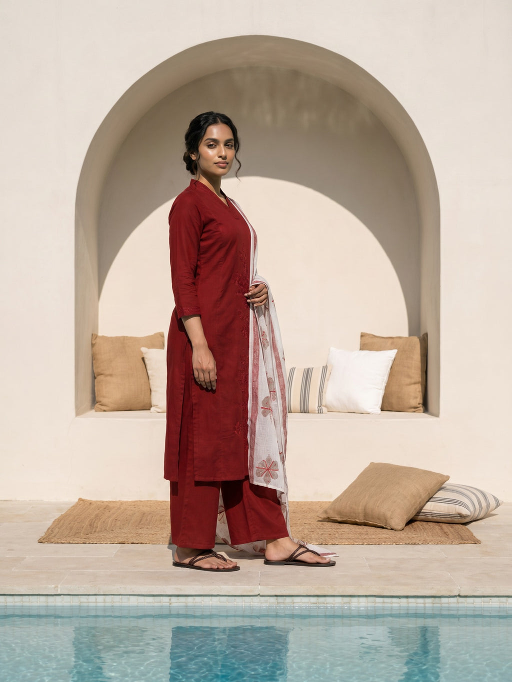 Philauri Women Floral Embroidered Regular Thread Work Pure Cotton Kurta with Palazzos & With Dupatta