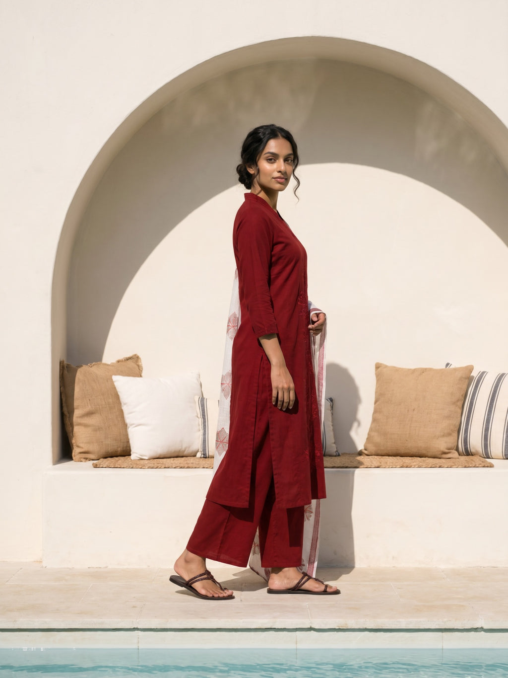 Philauri Women Floral Embroidered Regular Thread Work Pure Cotton Kurta with Palazzos & With Dupatta