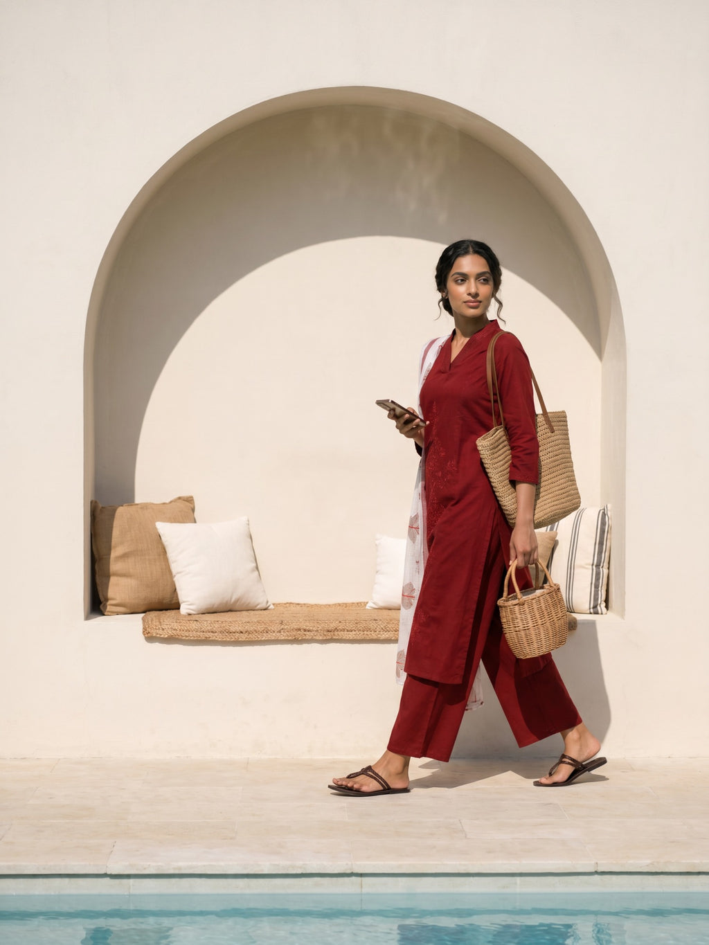Philauri Women Floral Embroidered Regular Thread Work Pure Cotton Kurta with Palazzos & With Dupatta