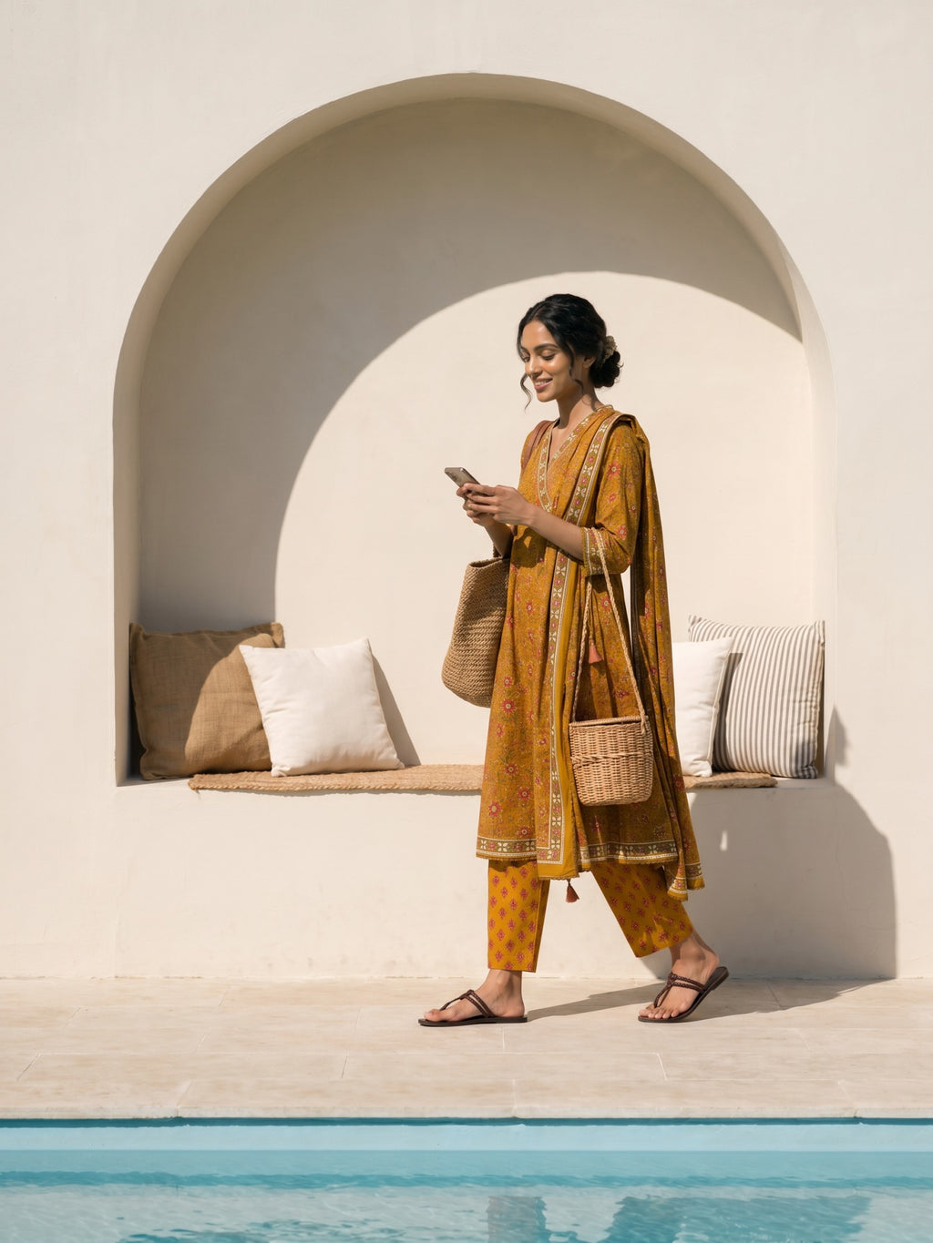 Philauri Women Floral Printed Angrakha Pure Cotton Kurta with Trousers & With Dupatta