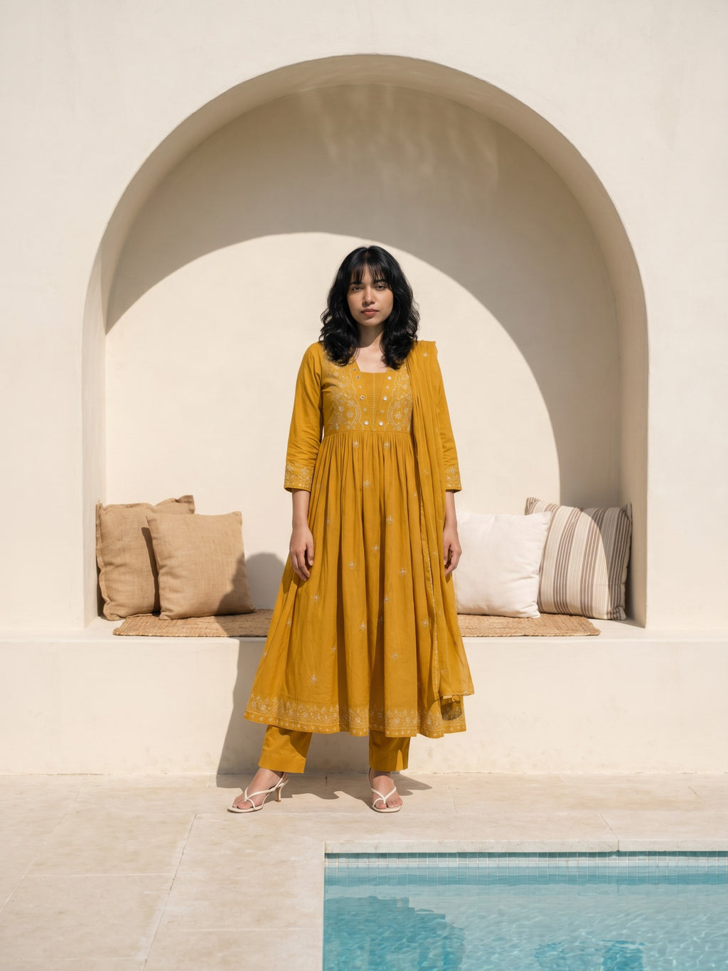 Philauri Women Ethnic Motifs Embroidered Regular Mirror Work Pure Cotton Kurta with Trousers & With Dupatta