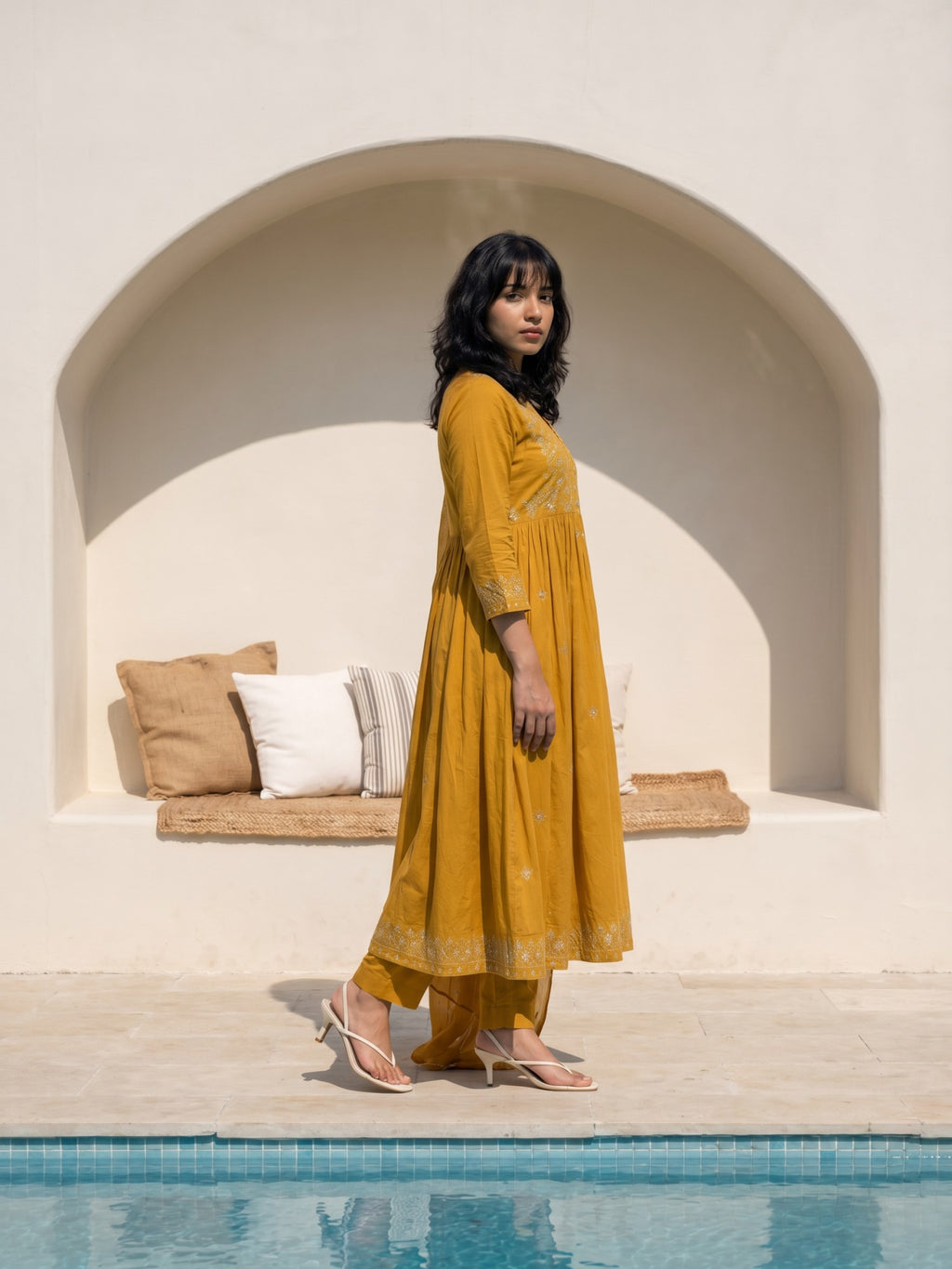 Philauri Women Ethnic Motifs Embroidered Regular Mirror Work Pure Cotton Kurta with Trousers & With Dupatta