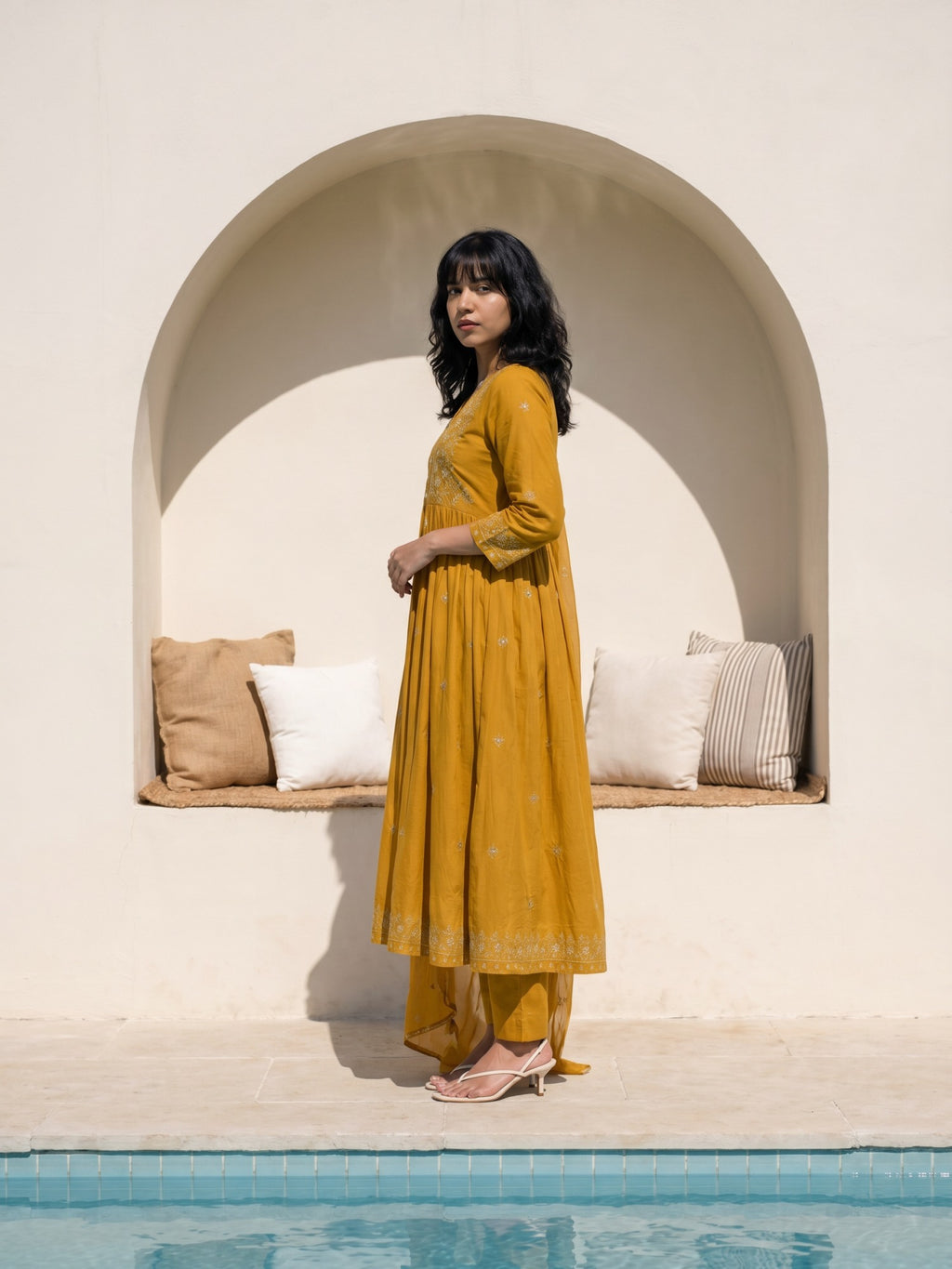 Philauri Women Ethnic Motifs Embroidered Regular Mirror Work Pure Cotton Kurta with Trousers & With Dupatta