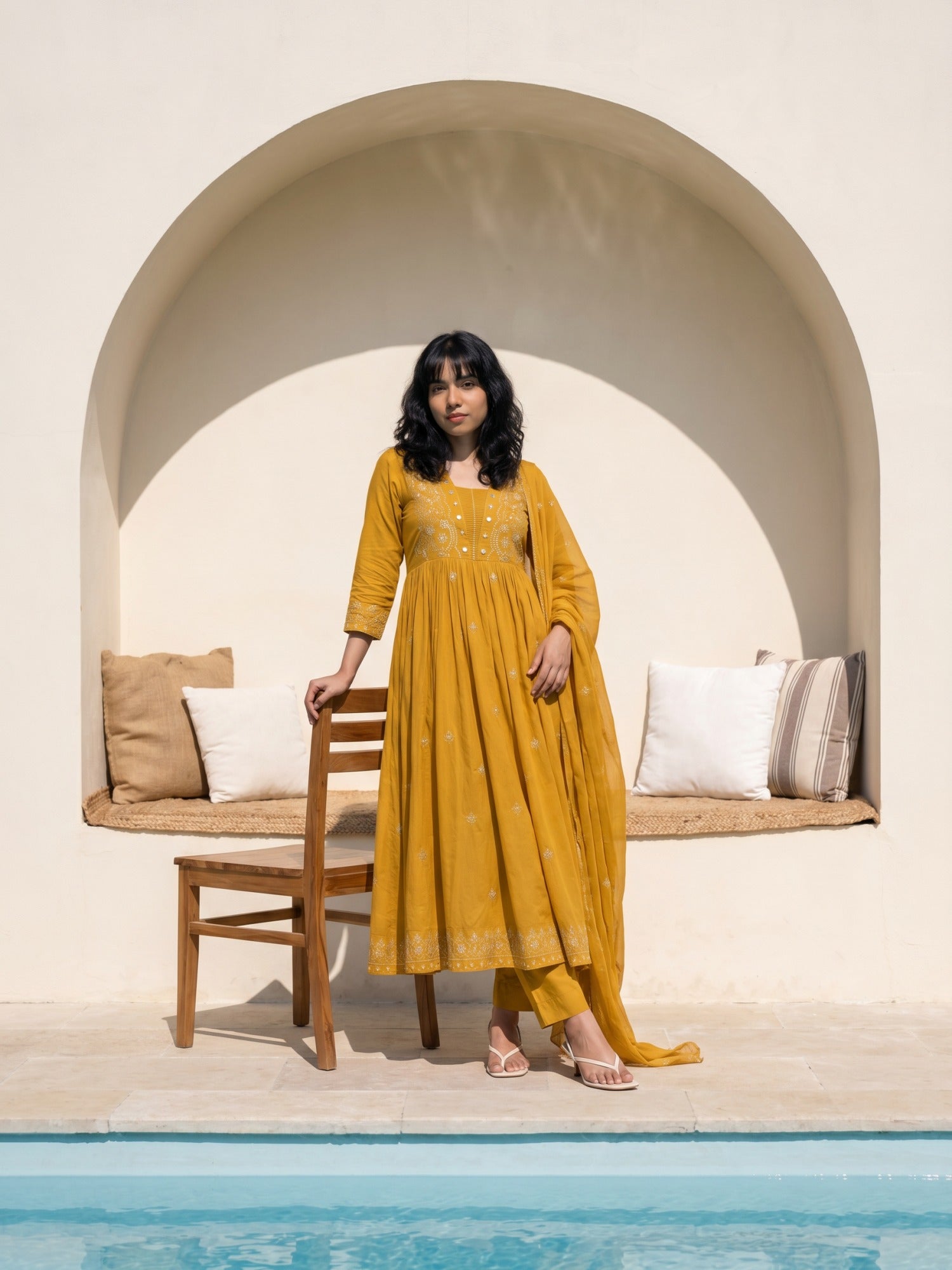 Philauri Women Ethnic Motifs Embroidered Regular Mirror Work Pure Cotton Kurta with Trousers & With Dupatta