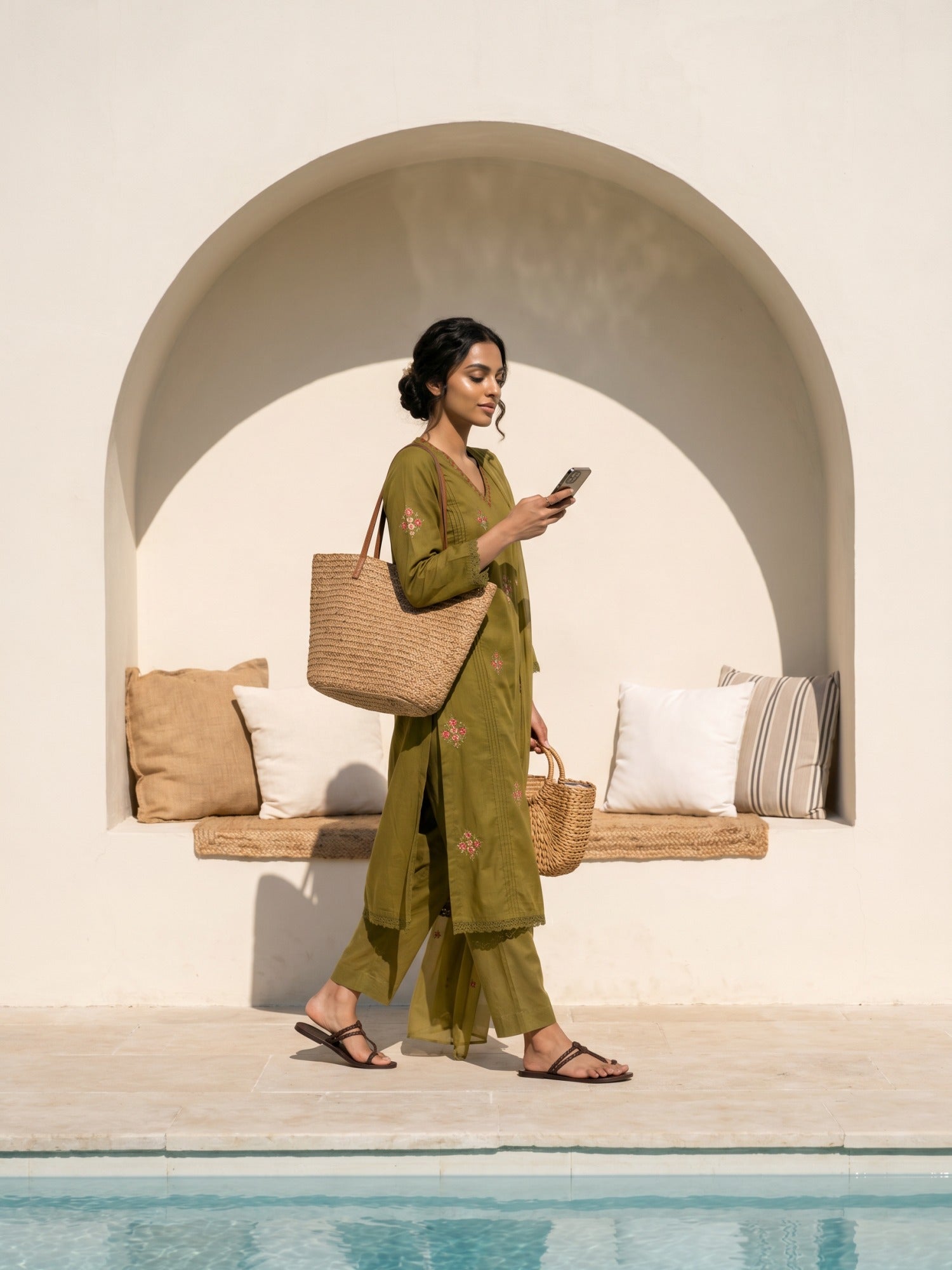 Philauri Women Floral Embroidered Regular Thread Work Pure Cotton Kurta with Trousers & With Dupatta