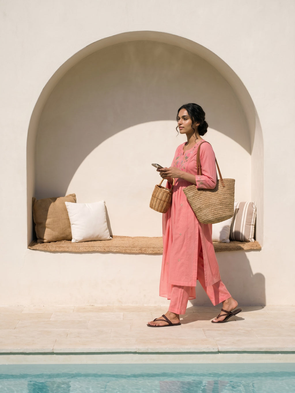 Philauri Women Floral Embroidered Empire Thread Work Pure Cotton Kurta with Trousers & With Dupatta