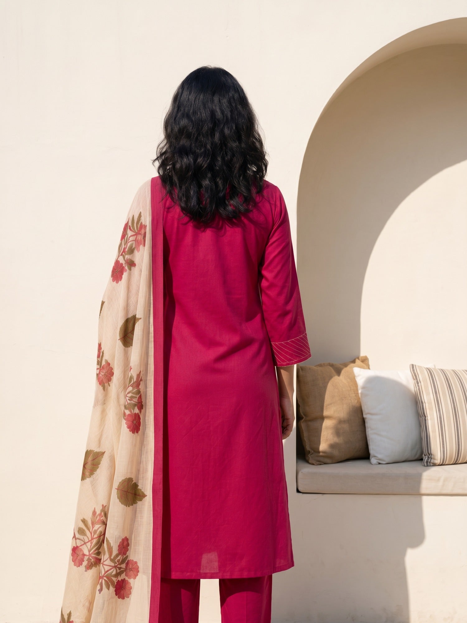 Philauri Women Ethnic Motifs Embroidered Regular Thread Work Pure Cotton Kurta with Trousers & With Dupatta