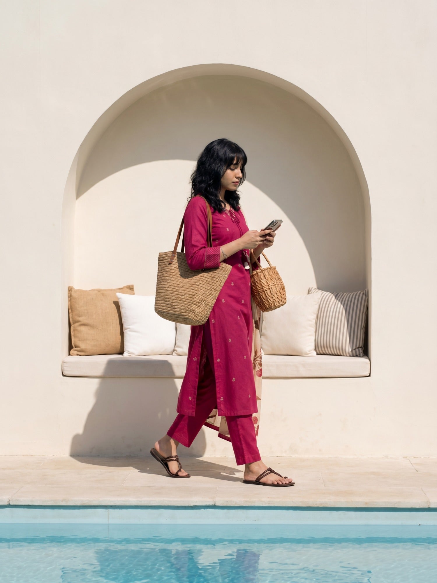 Philauri Women Ethnic Motifs Embroidered Regular Thread Work Pure Cotton Kurta with Trousers & With Dupatta