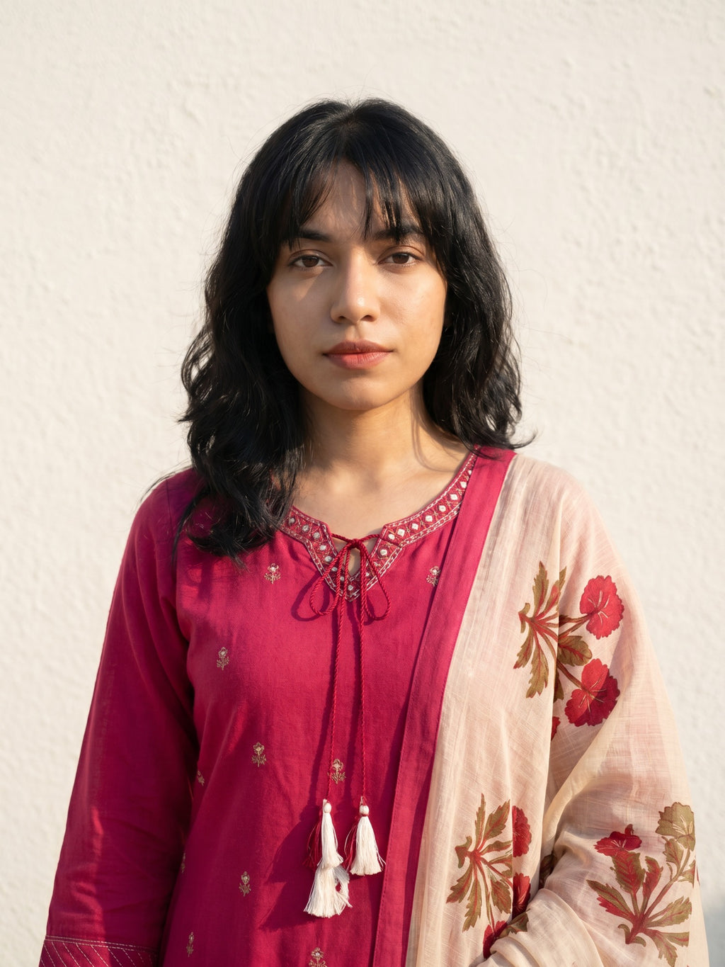 Philauri Women Ethnic Motifs Embroidered Regular Thread Work Pure Cotton Kurta with Trousers & With Dupatta