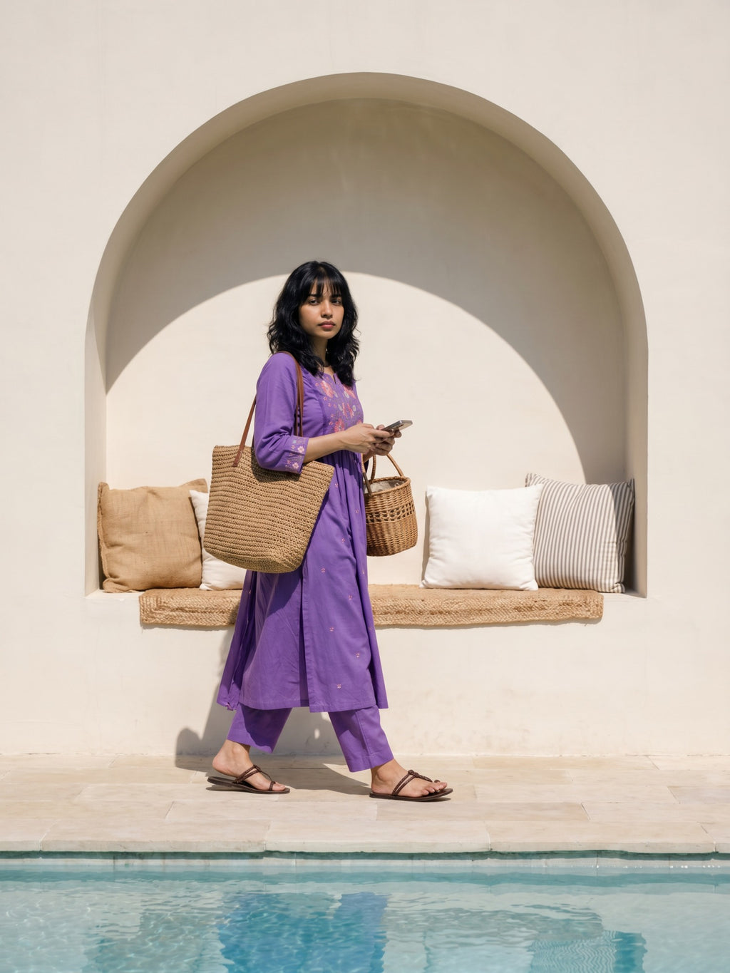 Philauri Women Floral Embroidered Empire Thread Work Pure Cotton Kurta with Trousers & With Dupatta